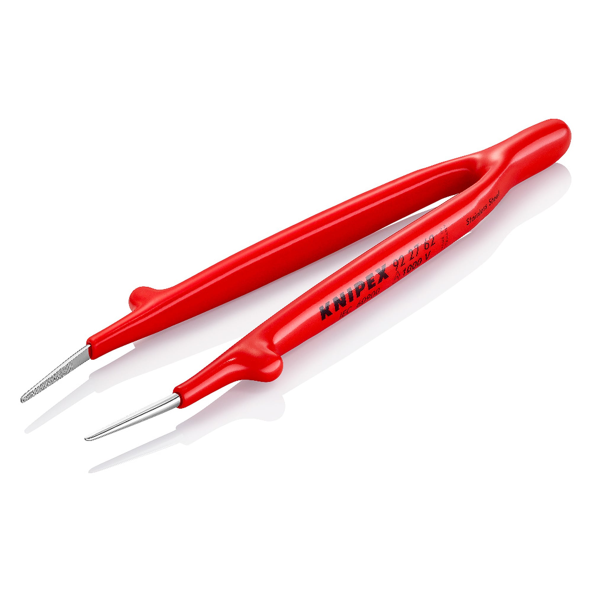 Insulated universal tweezers, straight pointed tips, stainless steel, antimagnetic, 150 mm