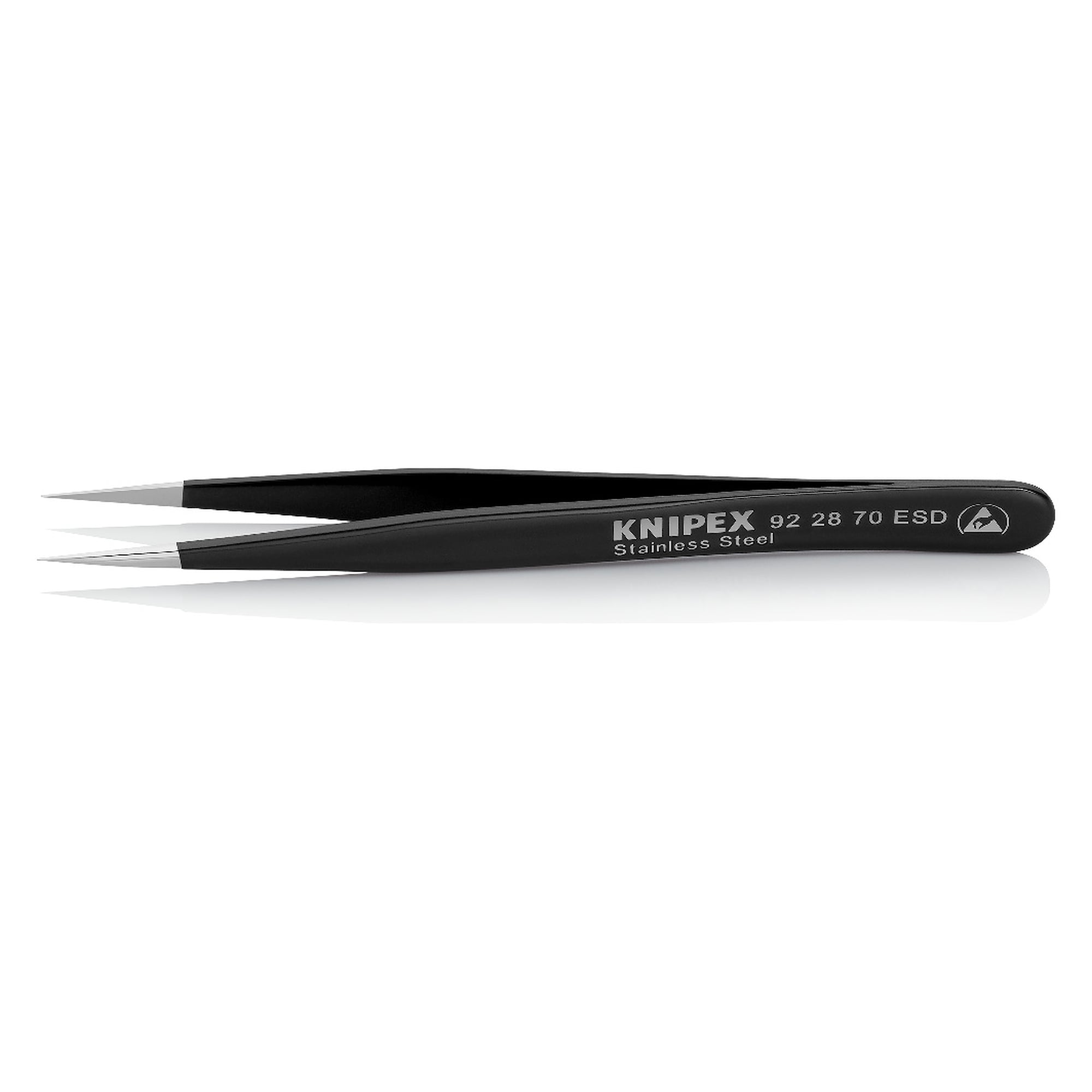 Brucelles universelles ESD, droites, pointes de 0,2 mm, acier inoxydable, 110 mm