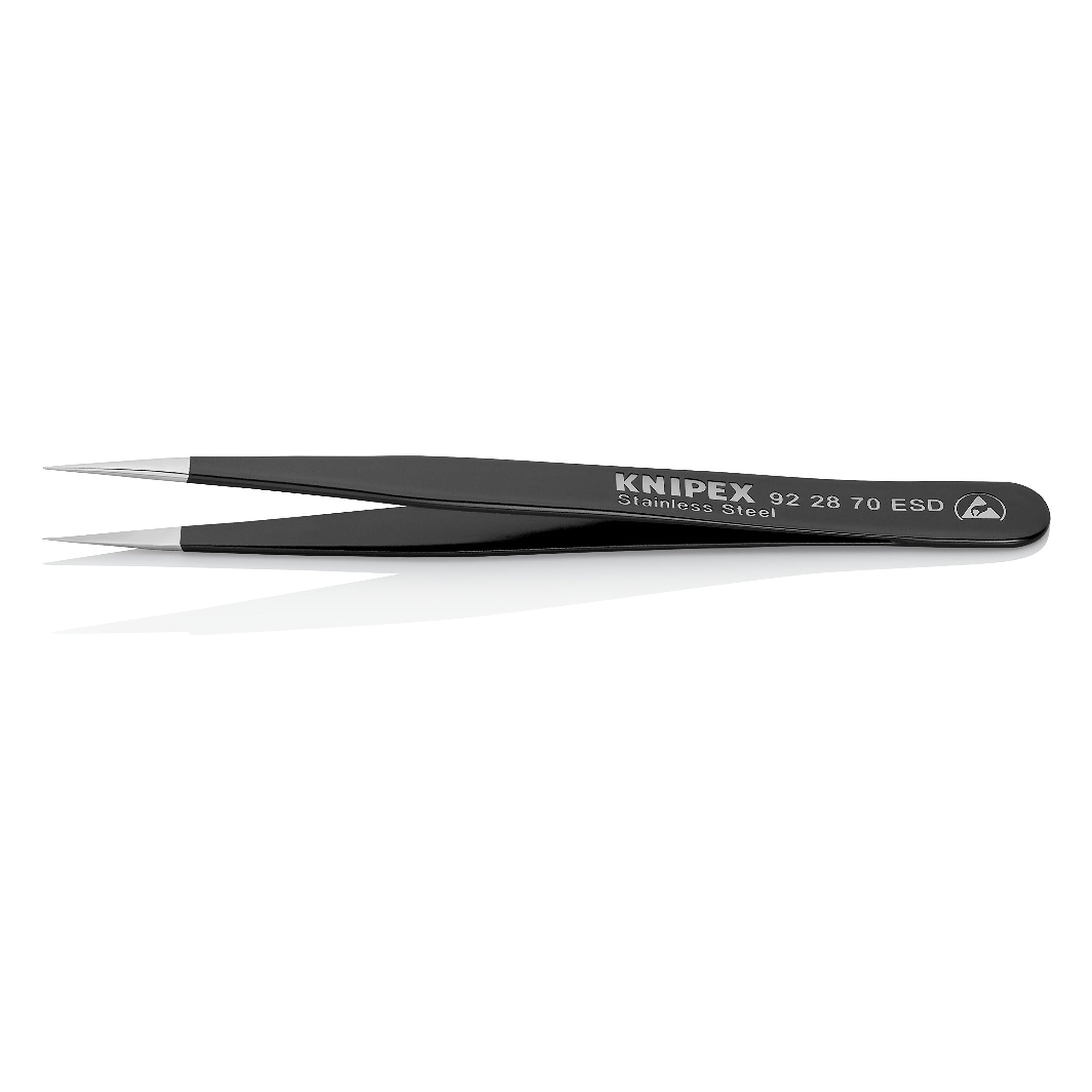 Brucelles universelles ESD, droites, pointes de 0,2 mm, acier inoxydable, 110 mm