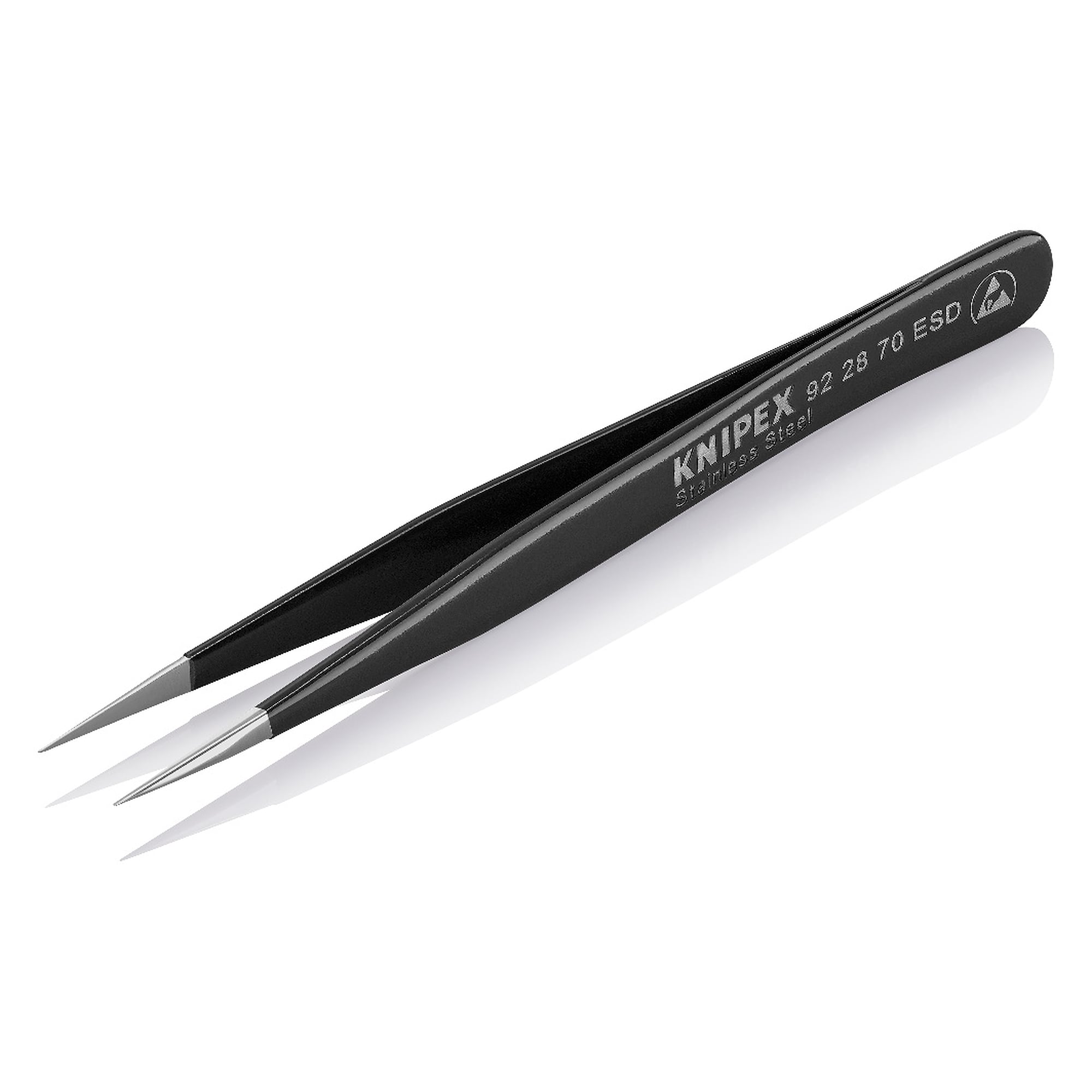 Brucelles universelles ESD, droites, pointes de 0,2 mm, acier inoxydable, 110 mm