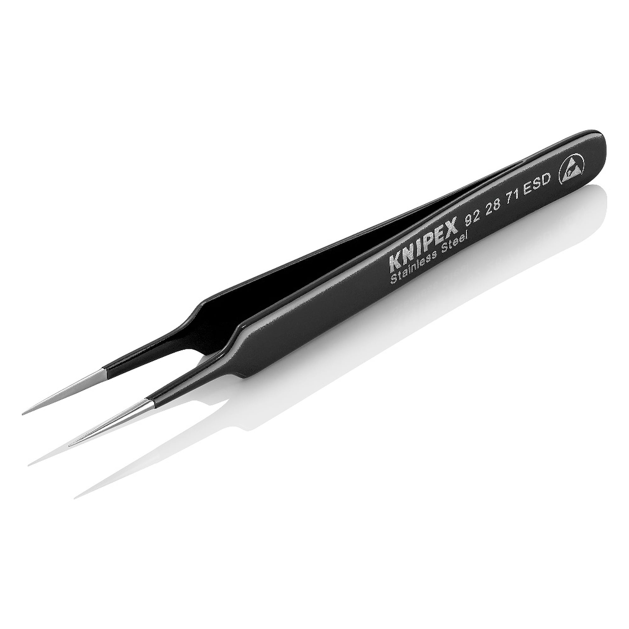 Brucelles universelles ESD droites, pointes aiguilles 0,2 mm, acier inoxydable, 110 mm