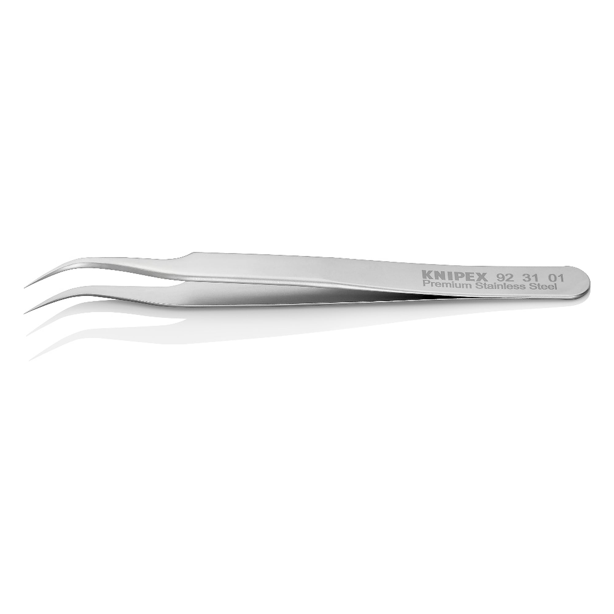 Tweezers for fine mechanics angled 45°, needle point 0.09 mm, premium stainless steel, 120 mm