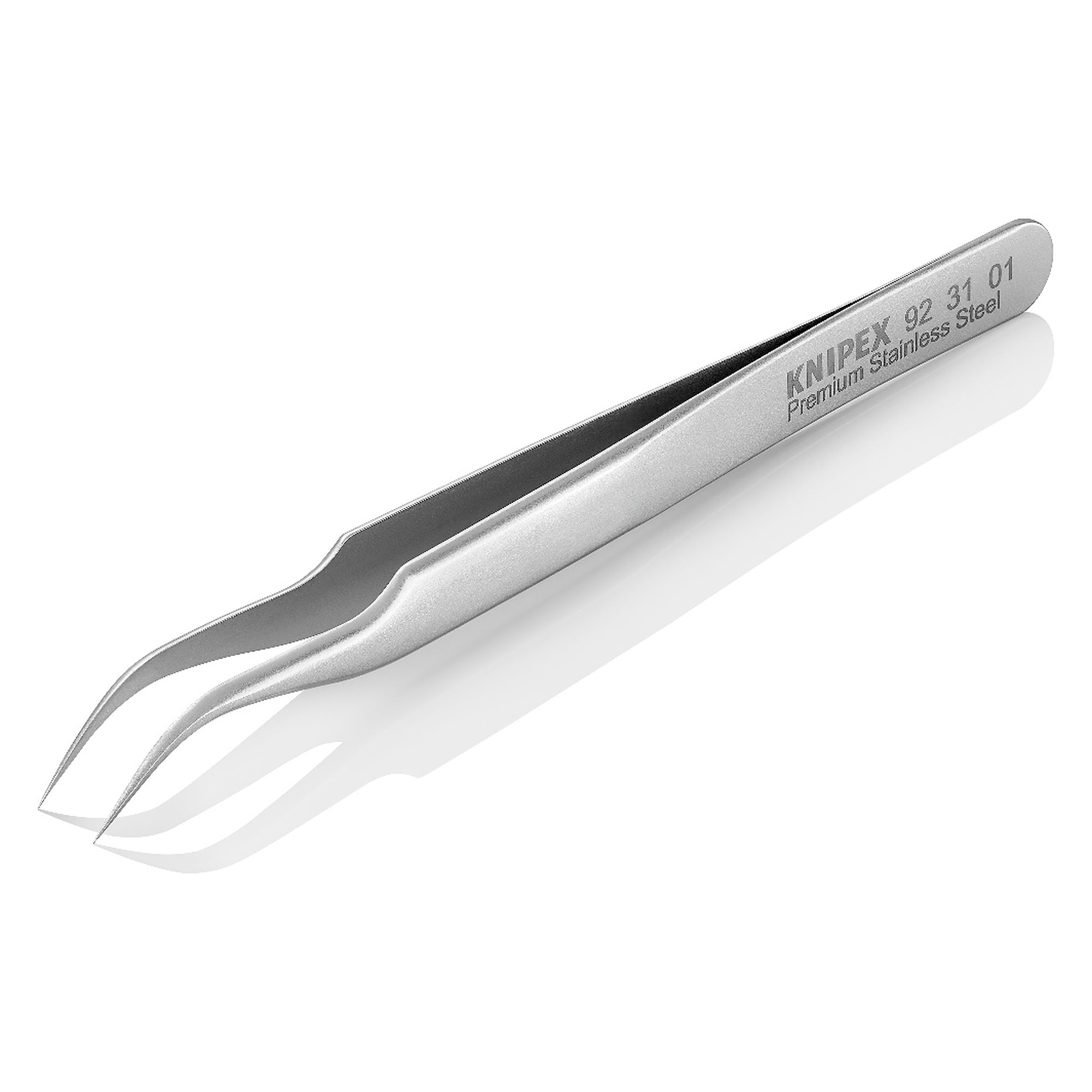 Tweezers for fine mechanics angled 45°, needle point 0.09 mm, premium stainless steel, 120 mm