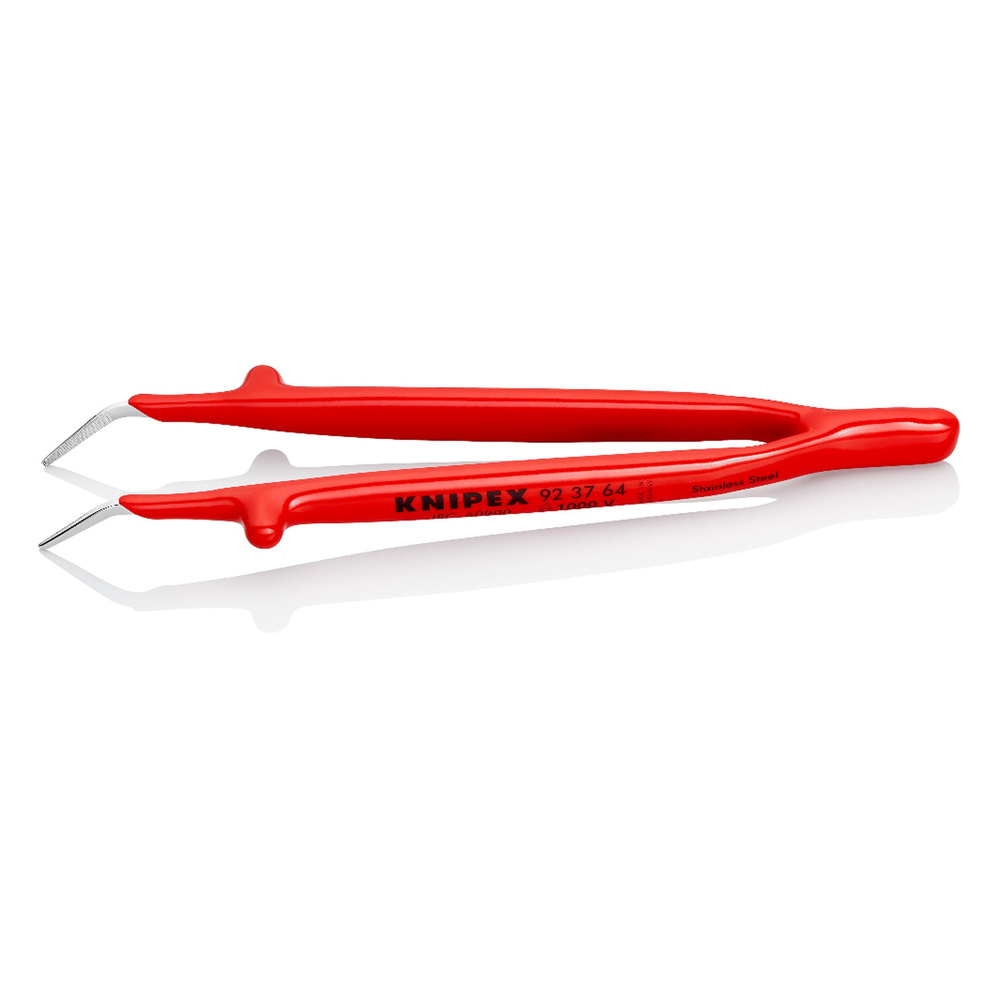 Universal tweezers insulated up to 1000 V, angled 30°, stainless steel, 148 mm