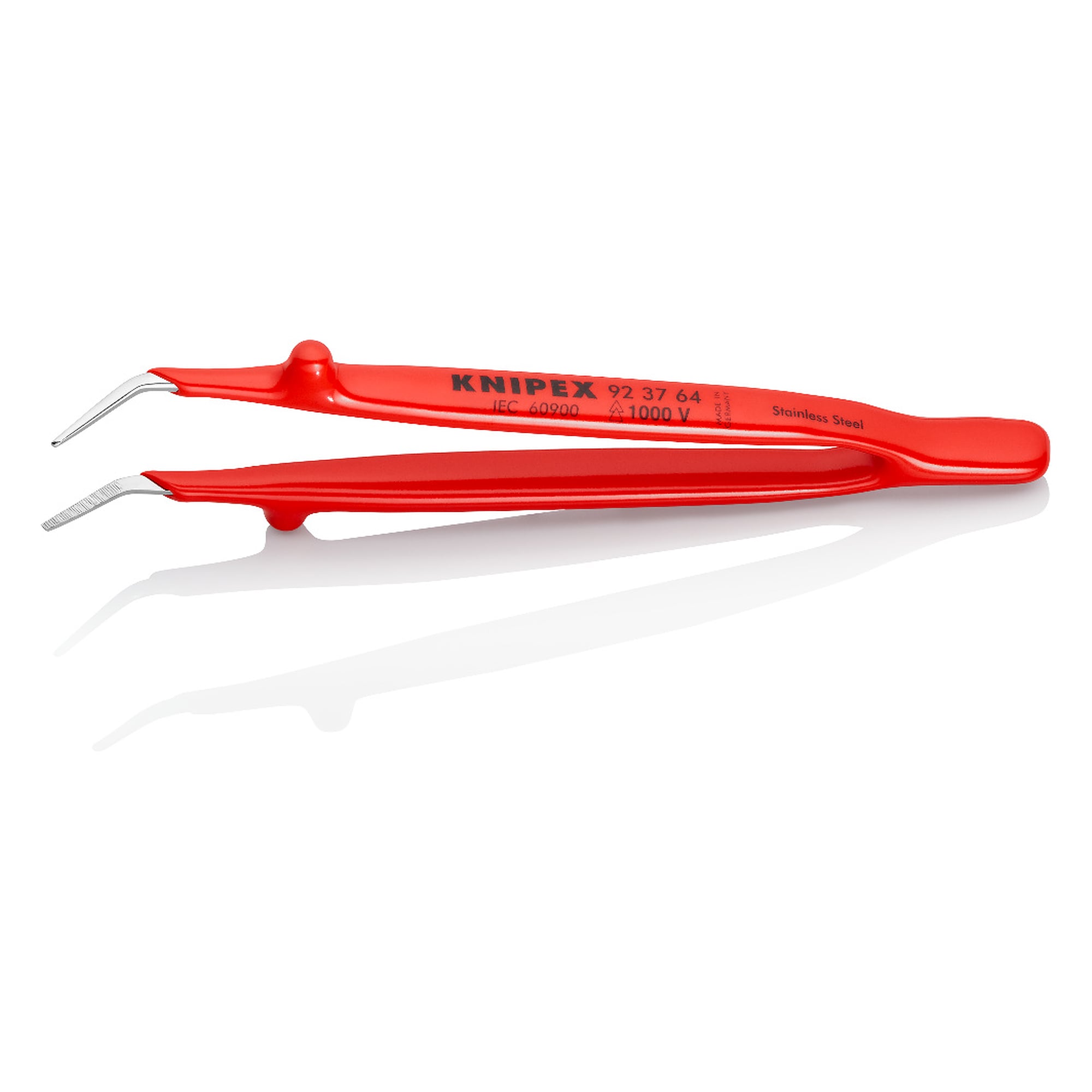 Universal tweezers insulated up to 1000 V, angled 30°, stainless steel, 148 mm