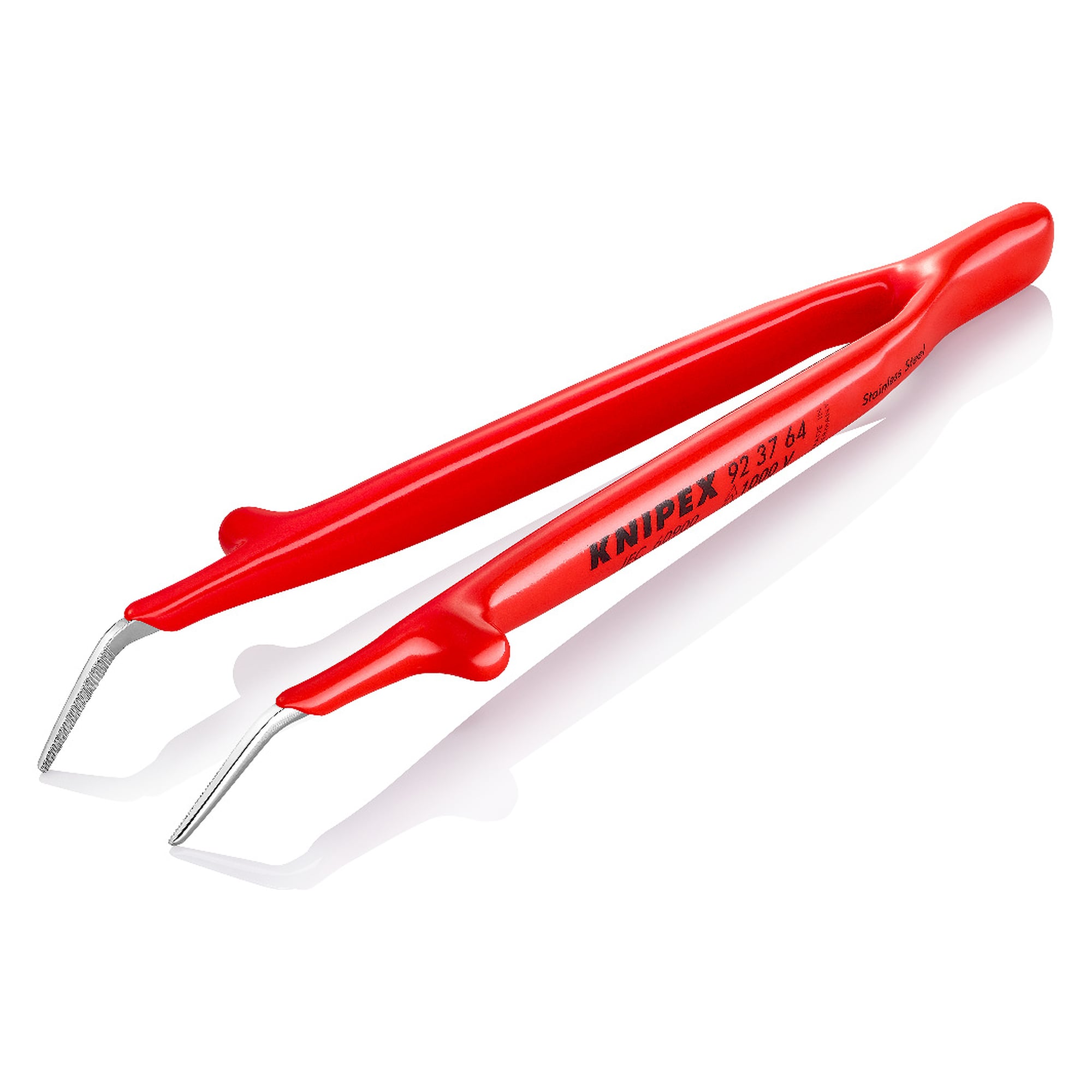 Universal tweezers insulated up to 1000 V, angled 30°, stainless steel, 148 mm