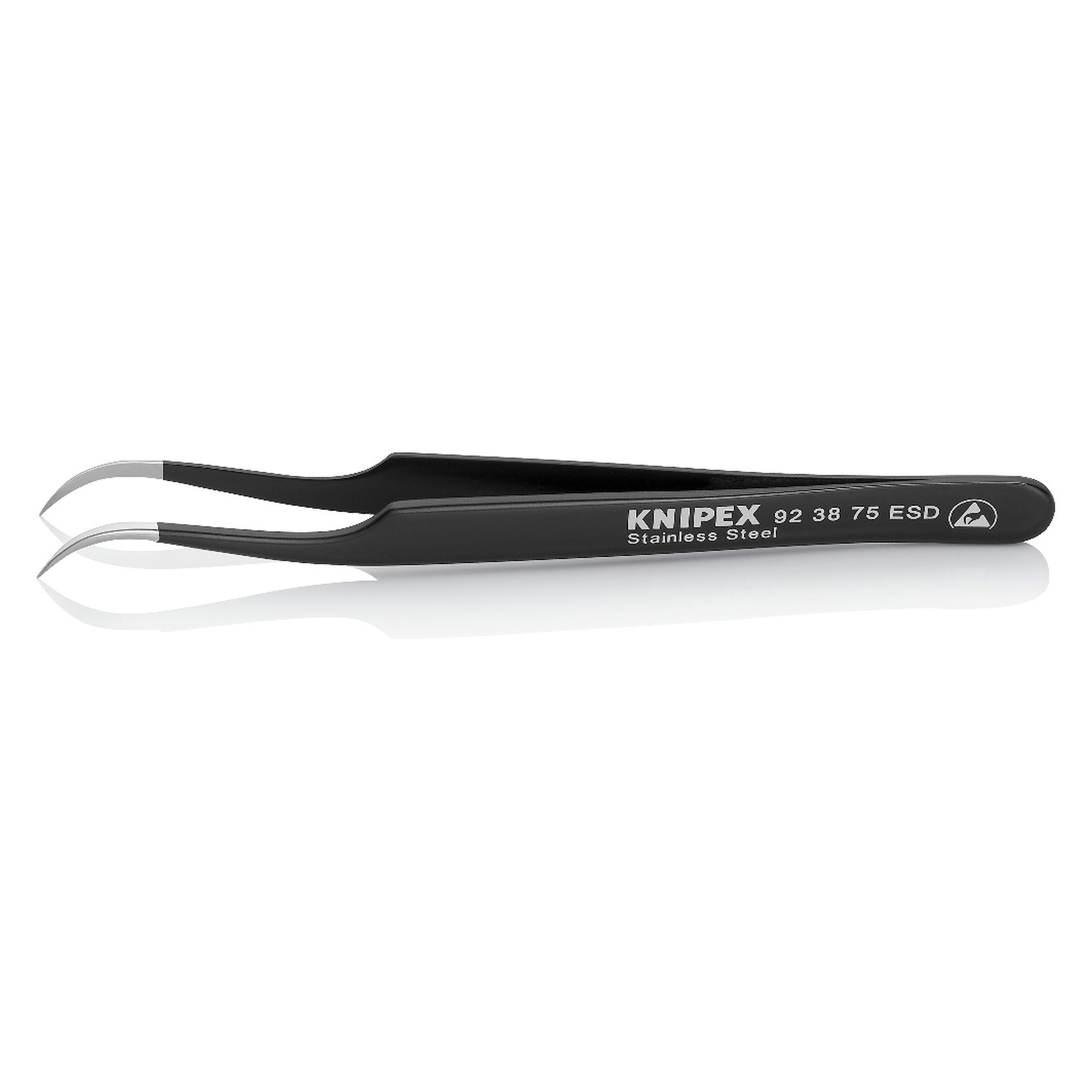 Brucelles universelles ESD, coudées 35 degrés, pointes fines, acier inoxydable, 118 mm