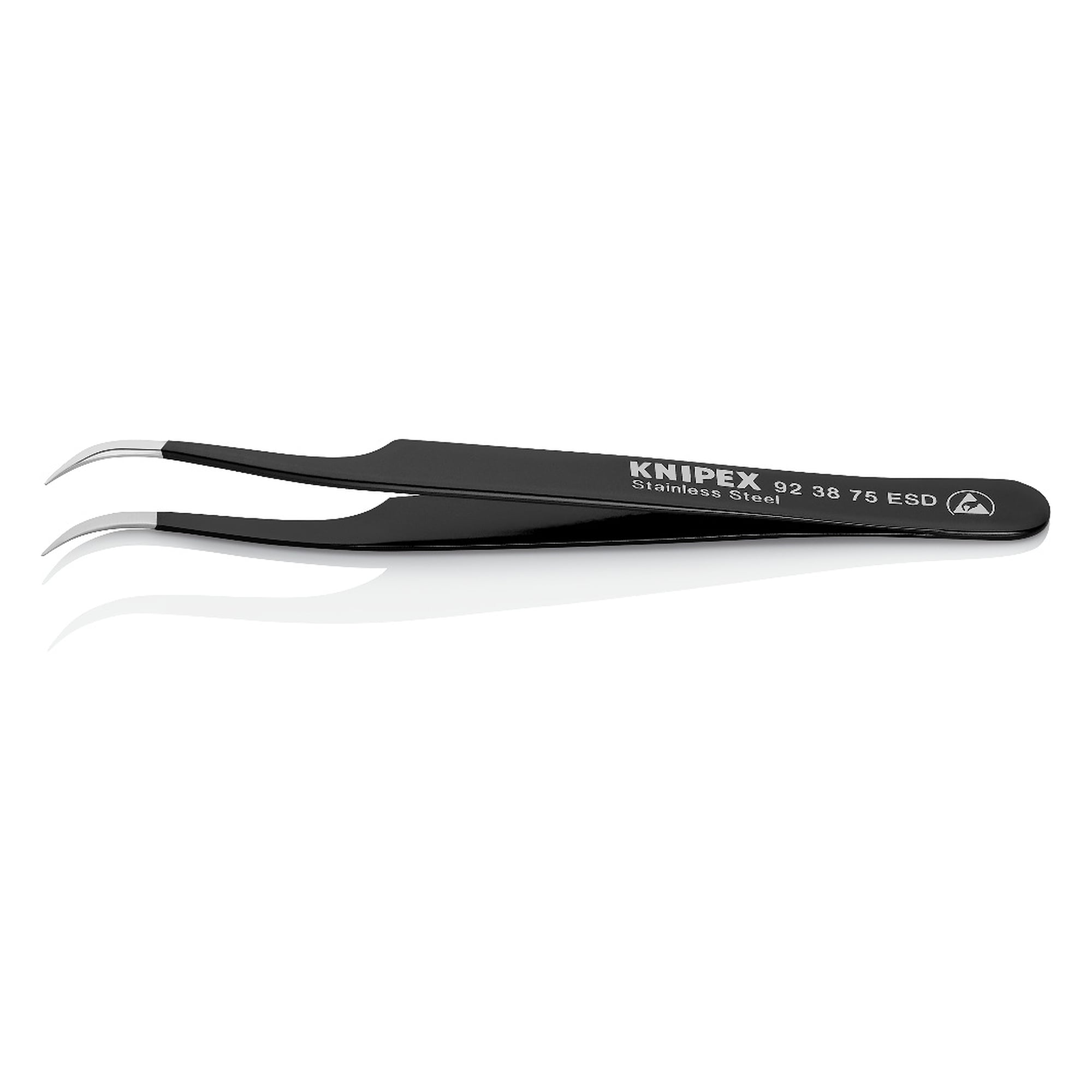 Brucelles universelles ESD, coudées 35 degrés, pointes fines, acier inoxydable, 118 mm