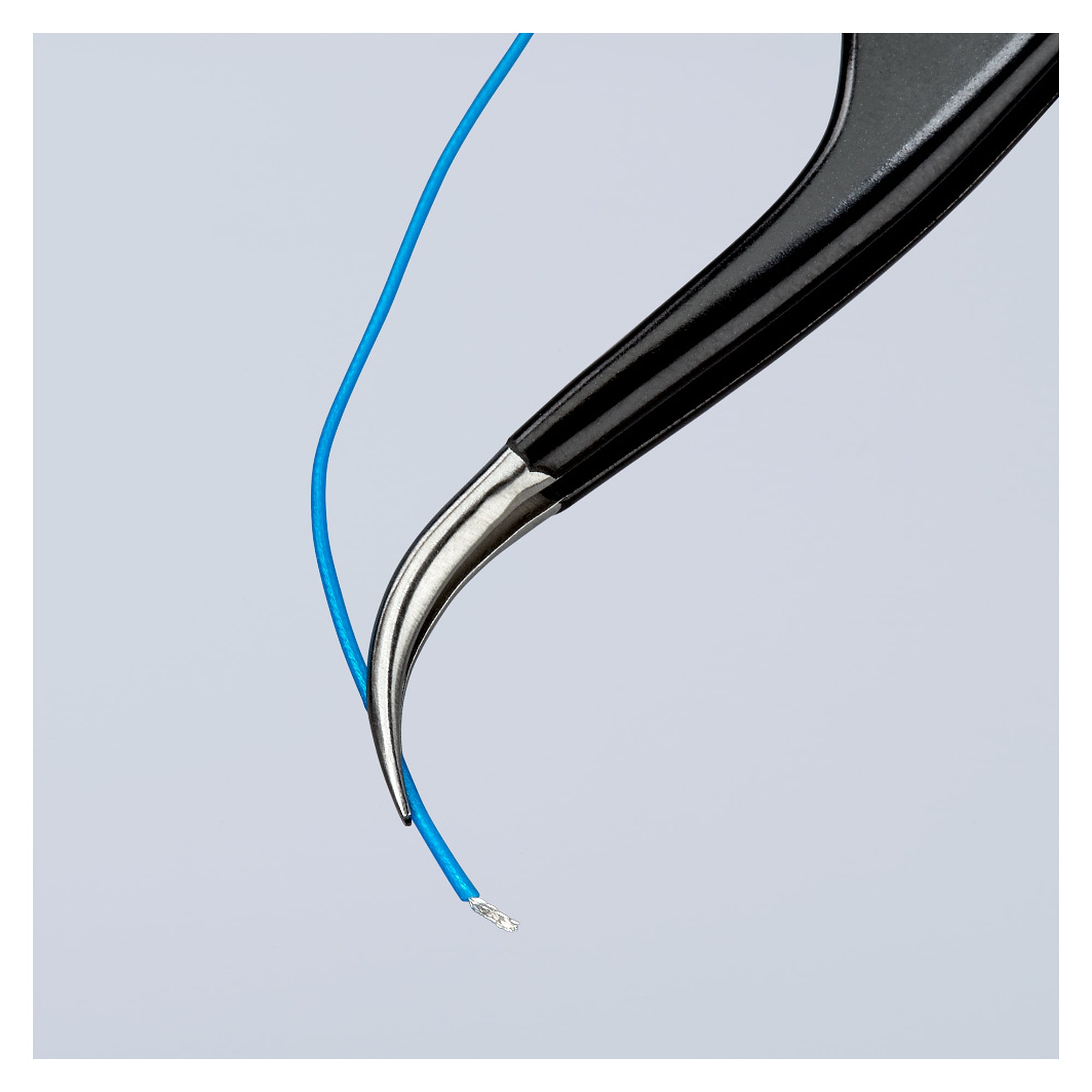 Brucelles universelles ESD, coudées 35 degrés, pointes fines, acier inoxydable, 118 mm