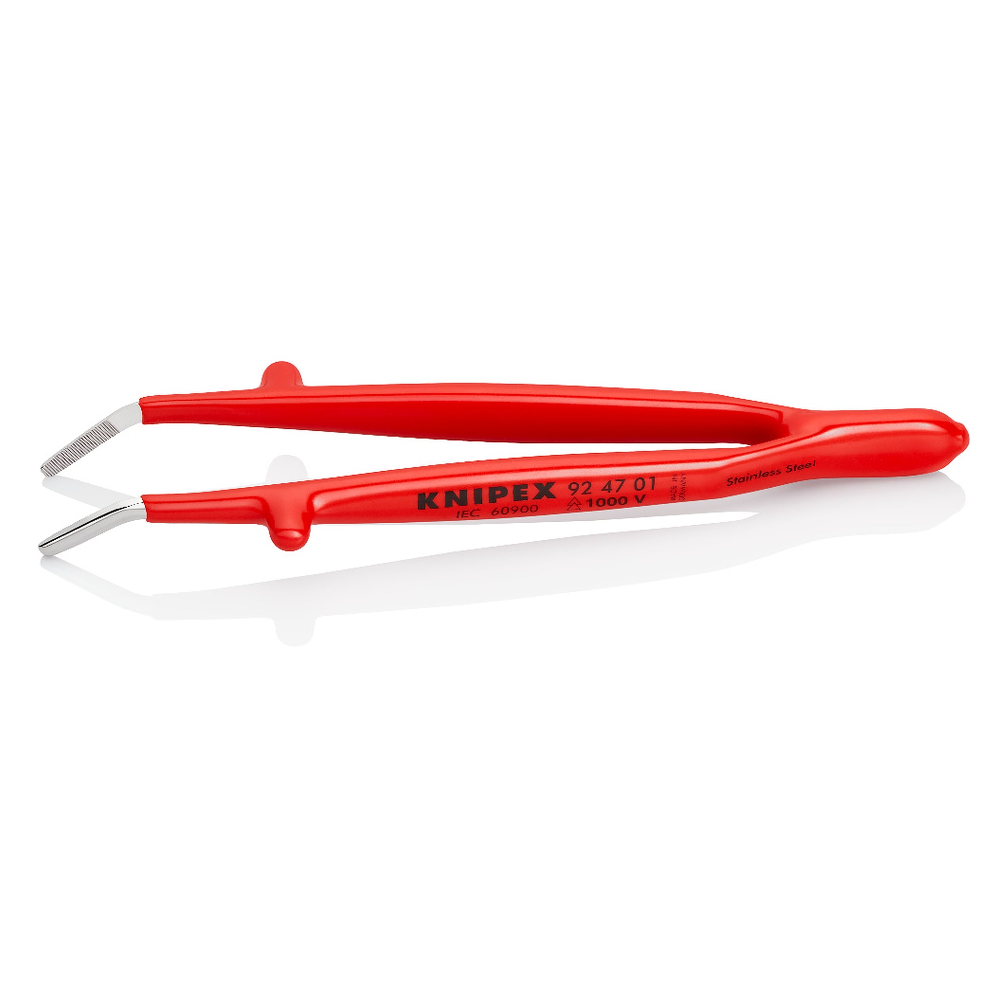 Universal tweezers insulated up to 1000 V, angled 30°, serrated, 148 mm