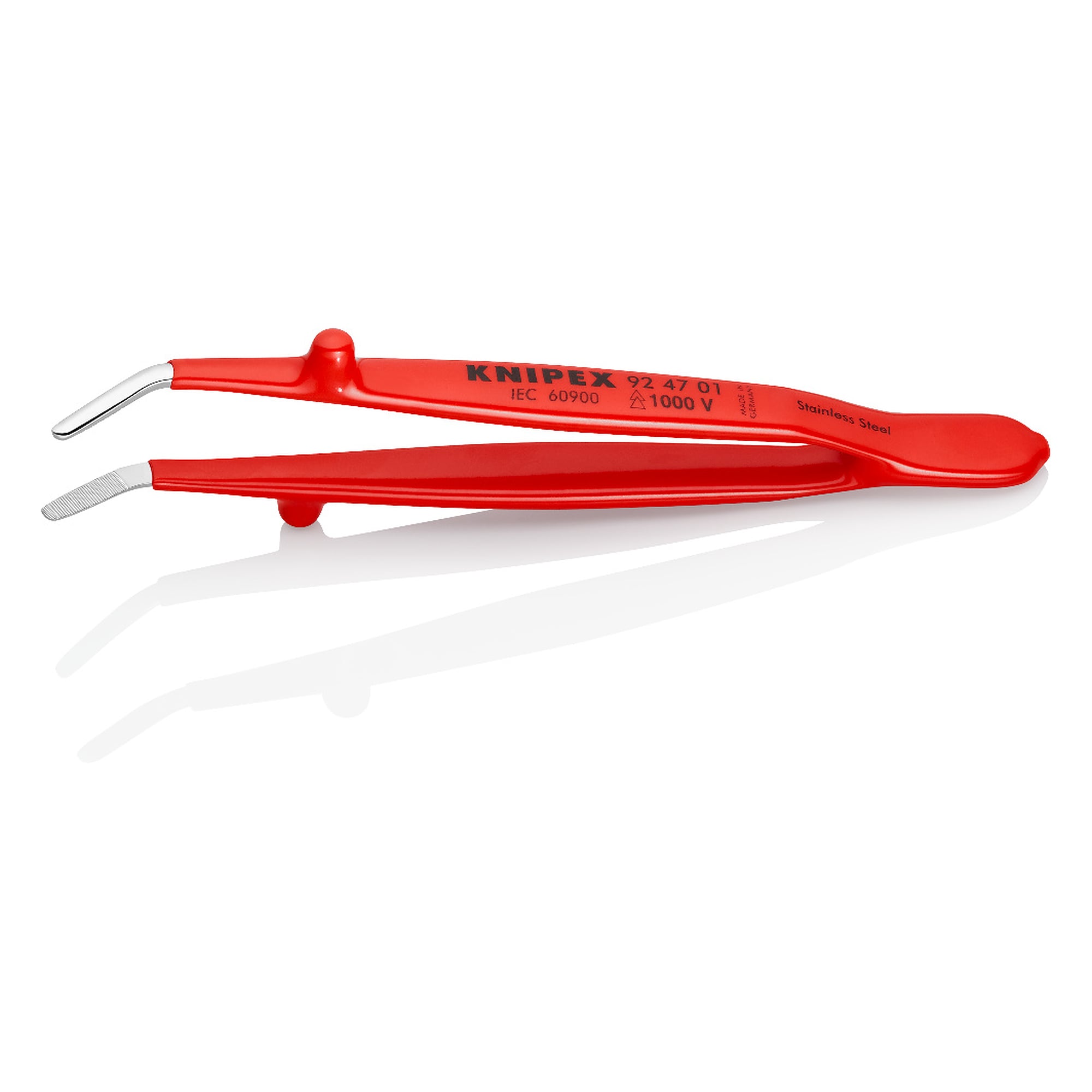 Universal tweezers insulated up to 1000 V, angled 30°, serrated, 148 mm