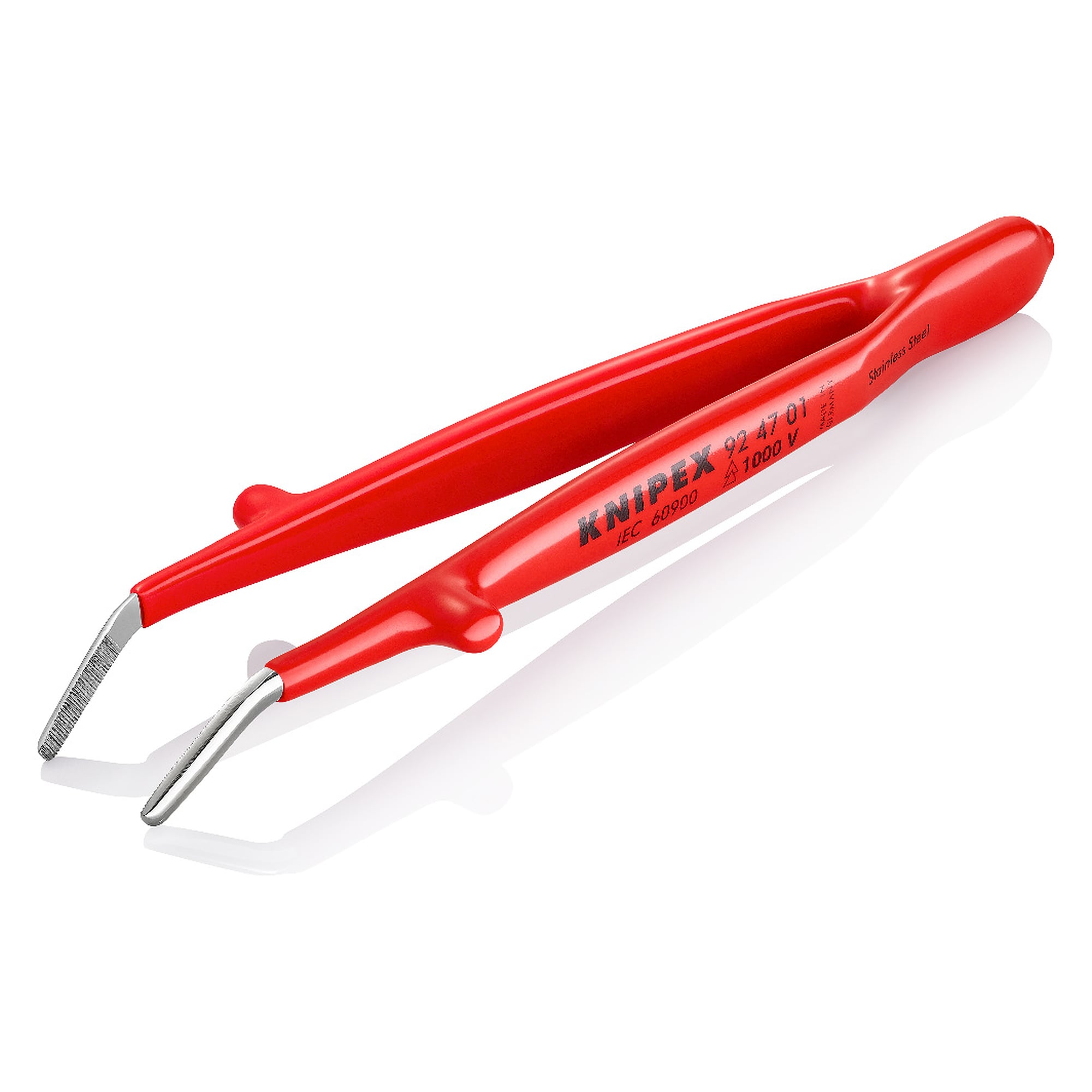 Universal tweezers insulated up to 1000 V, angled 30°, serrated, 148 mm