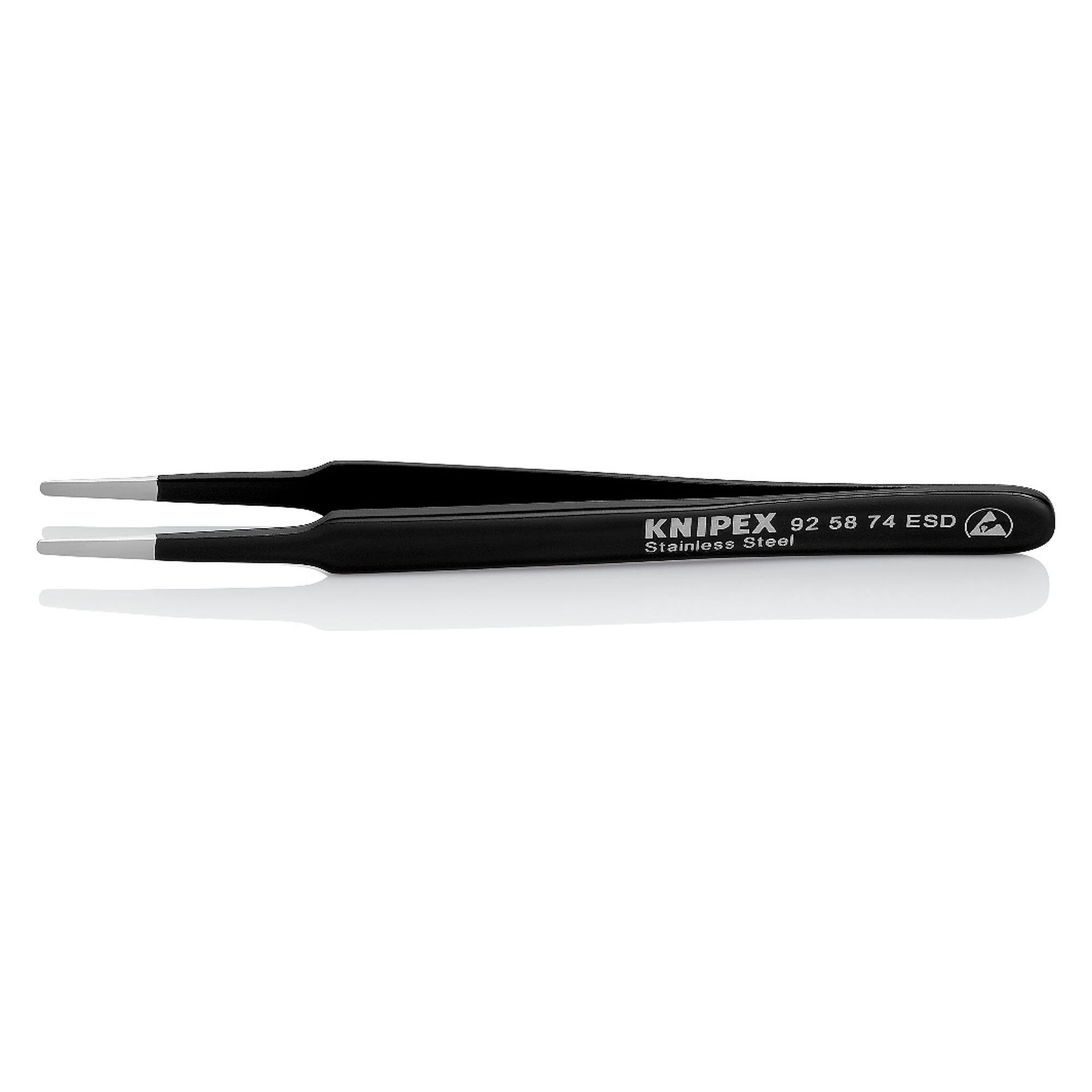 Brucelles universelles ESD, droites, pointes rondes jusqu'à 2 mm, acier inoxydable, 118 mm