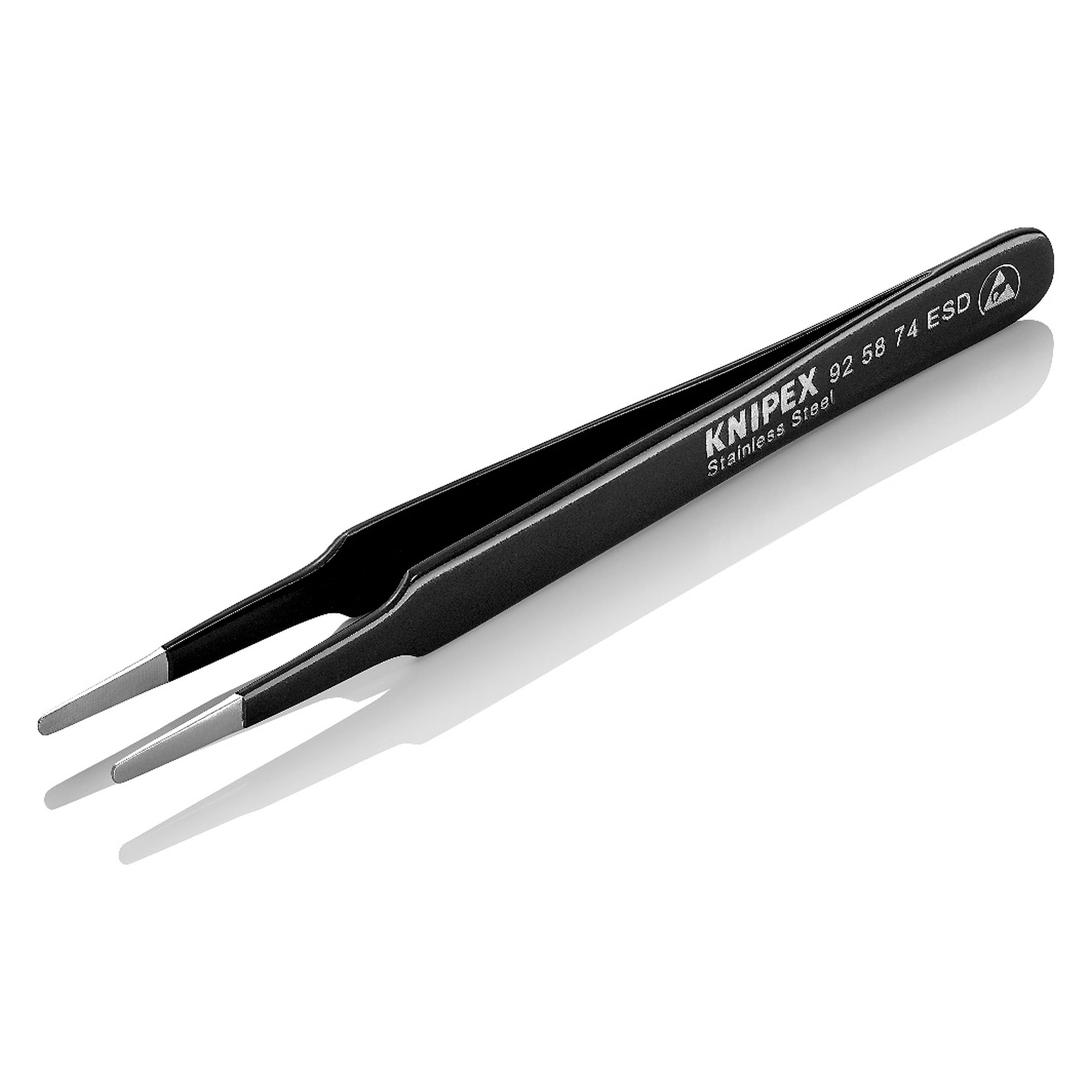 Brucelles universelles ESD, droites, pointes rondes jusqu'à 2 mm, acier inoxydable, 118 mm