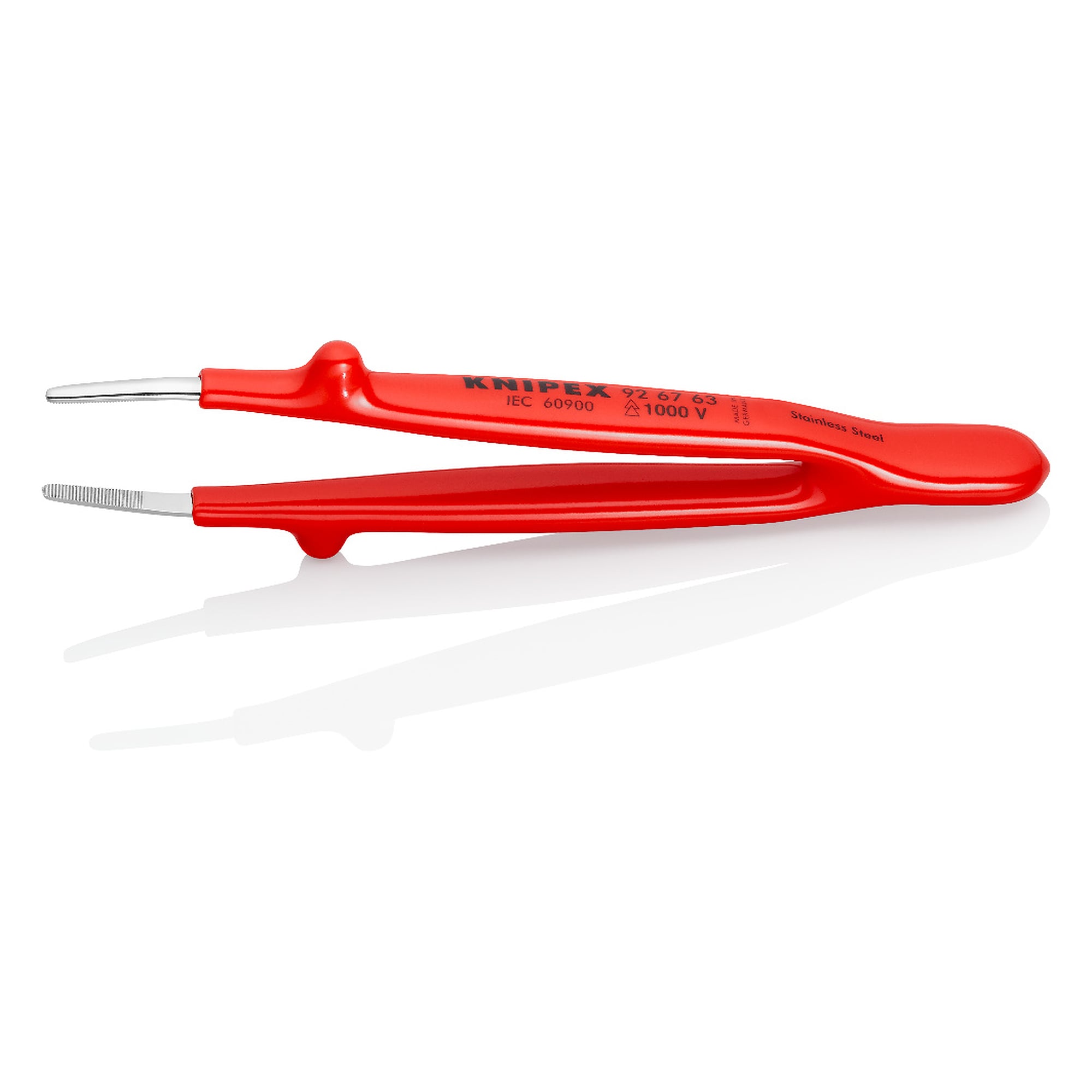 Universal tweezers insulated up to 1000 V, straight, stainless steel, 145 mm