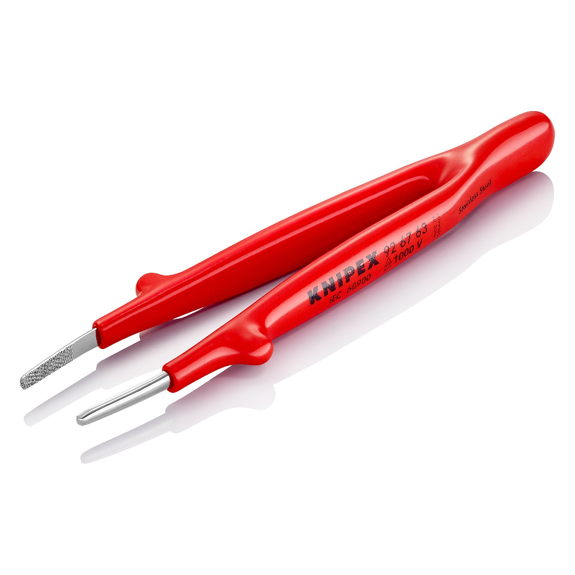 Universal tweezers insulated up to 1000 V, straight, stainless steel, 145 mm