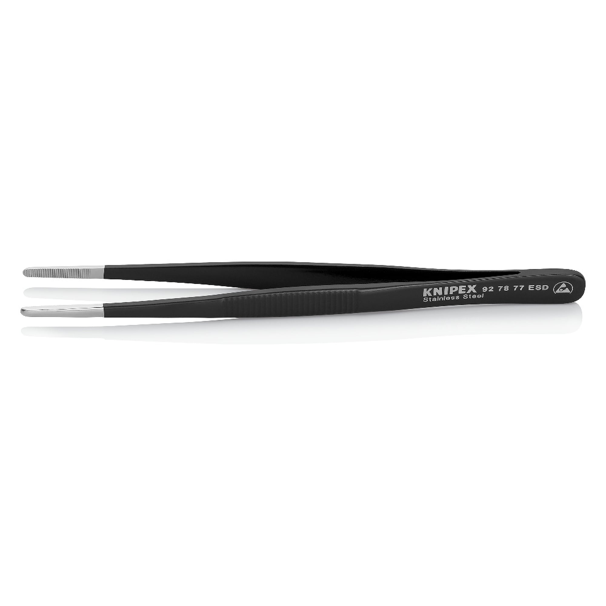 Brucelles universelles ESD droites, pointes émoussées 1,3 mm, revêtement époxy dissipatif, 145 mm
