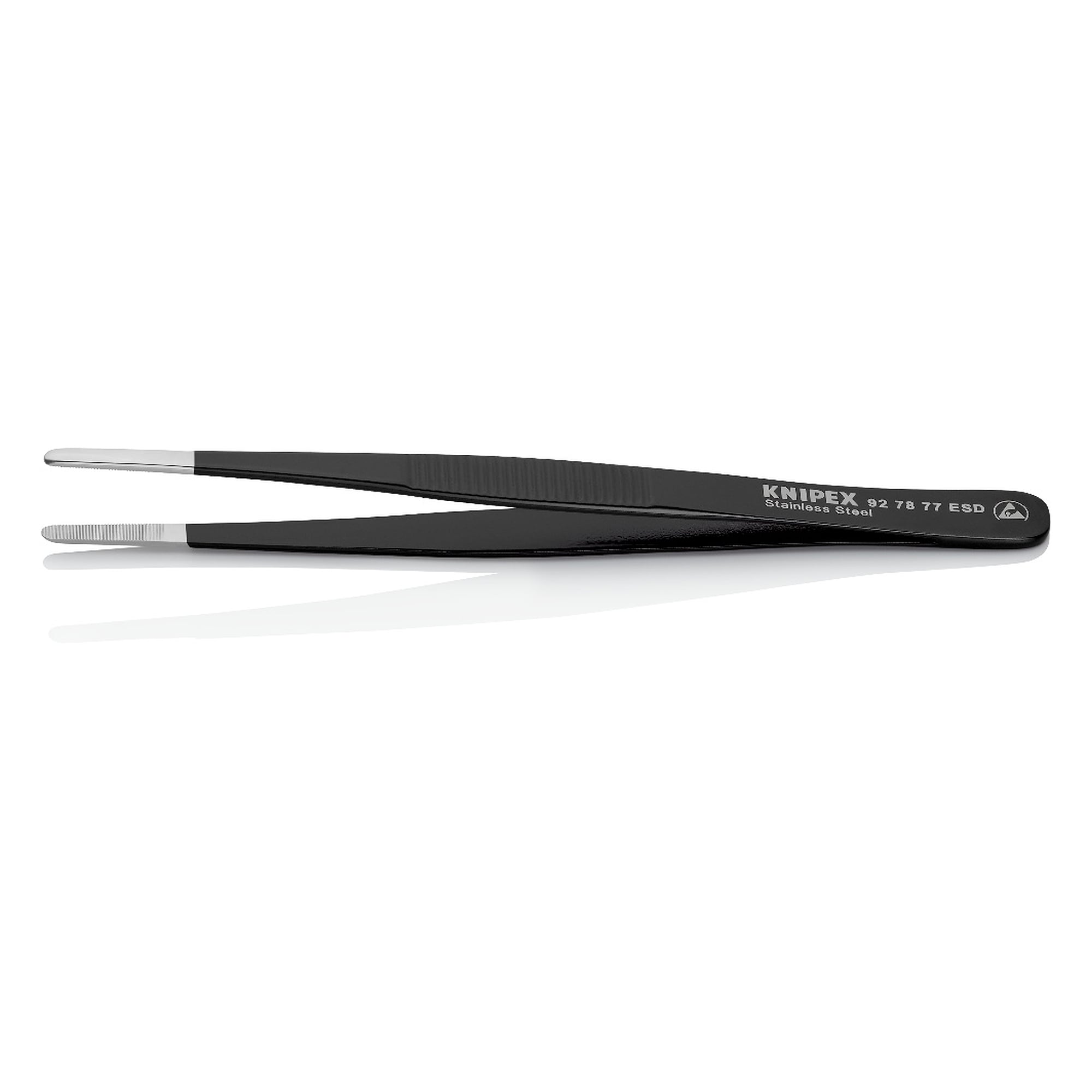 Brucelles universelles ESD droites, pointes émoussées 1,3 mm, revêtement époxy dissipatif, 145 mm