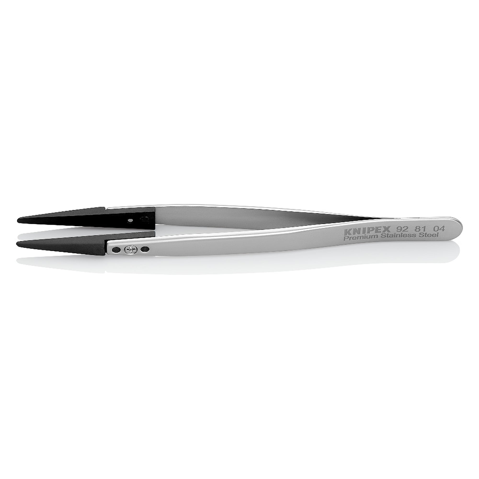 ESD tweezers with interchangeable tips straight, strong blunt tips 1 mm and 2 mm, premium stainless steel, 130 mm