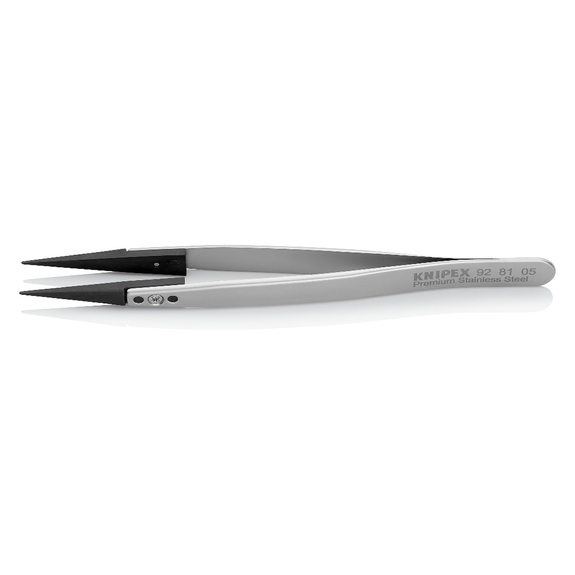 ESD Pinzette mit Wechselspitzen gerade, spitze Spitze 0,7 mm und 0,6 mm, Premium-Edelstahl, 130 mm