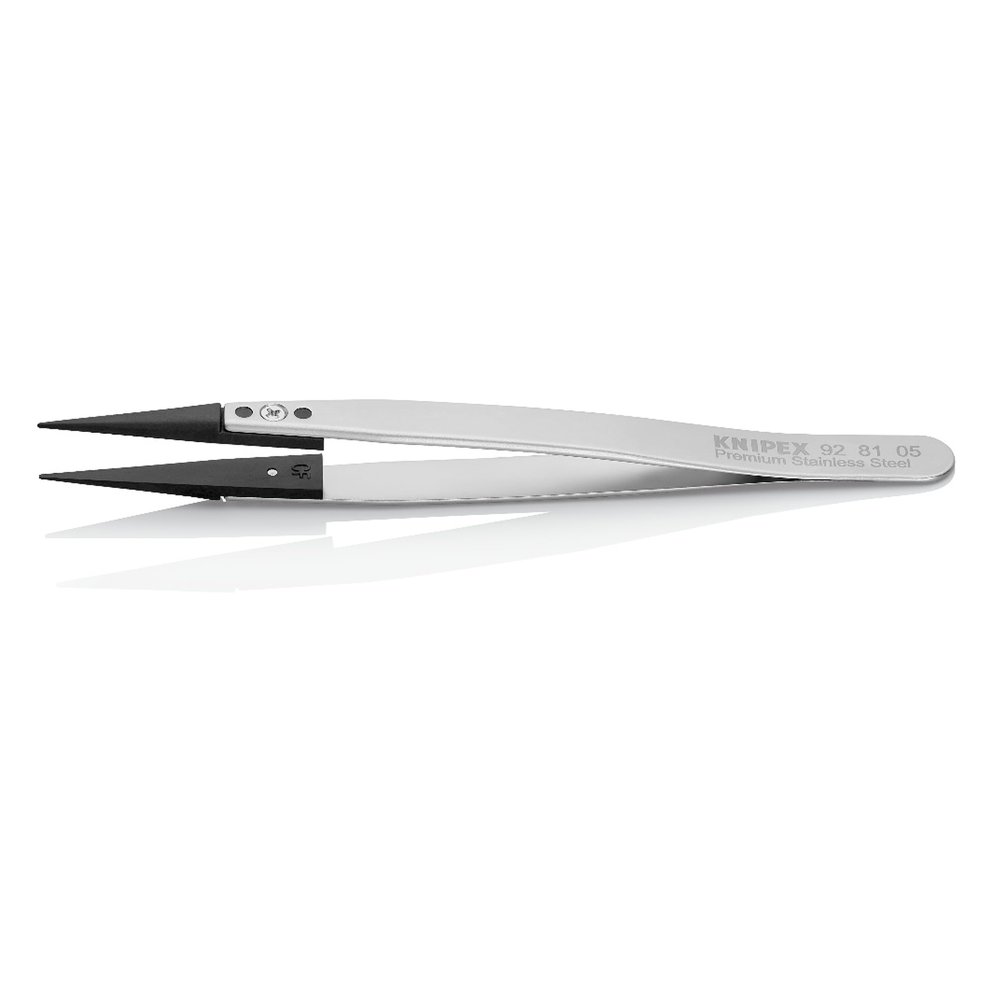 ESD Pinzette mit Wechselspitzen gerade, spitze Spitze 0,7 mm und 0,6 mm, Premium-Edelstahl, 130 mm