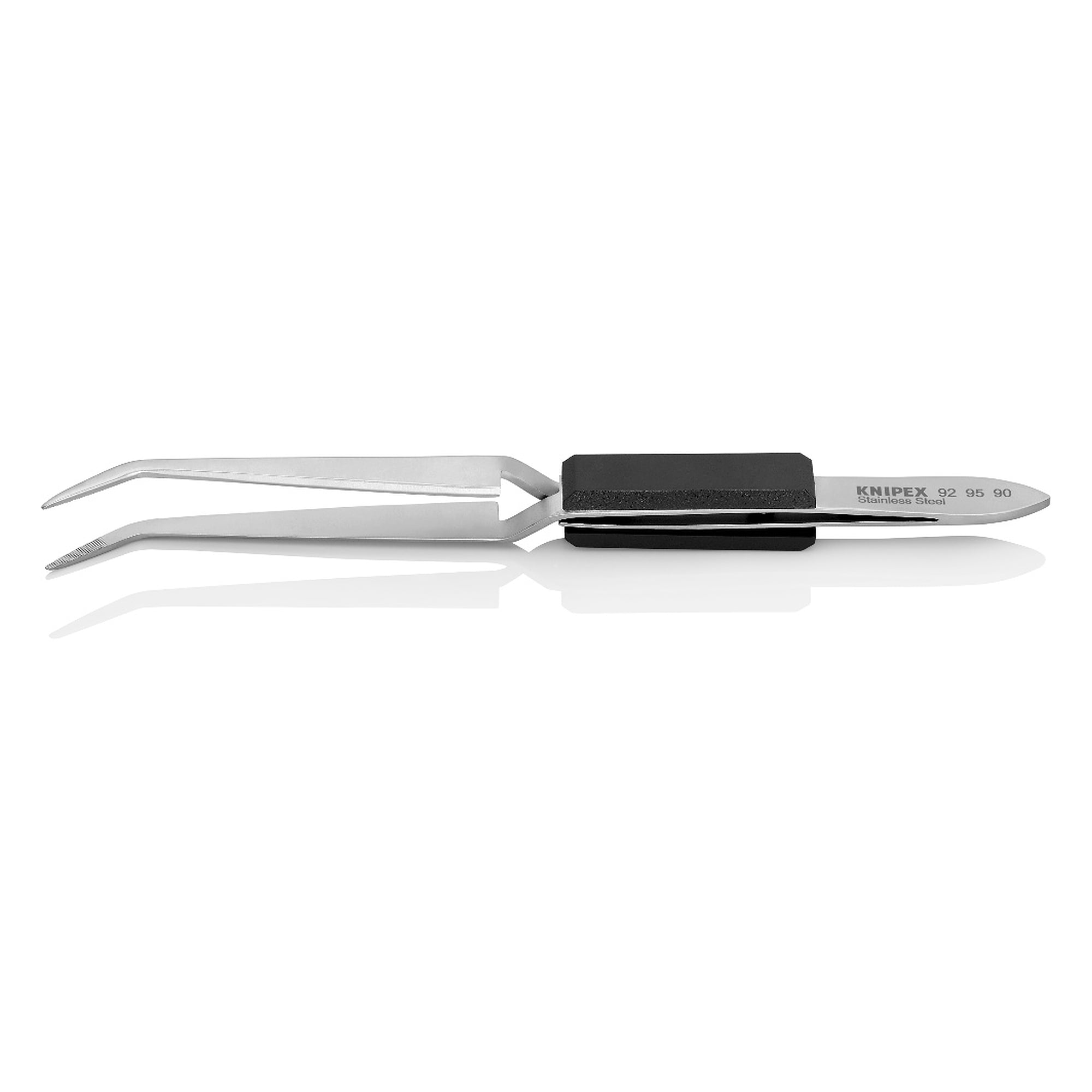 Universal cross tweezers self-closing, angled 40°, blunt tips 0.8 mm, 160 mm