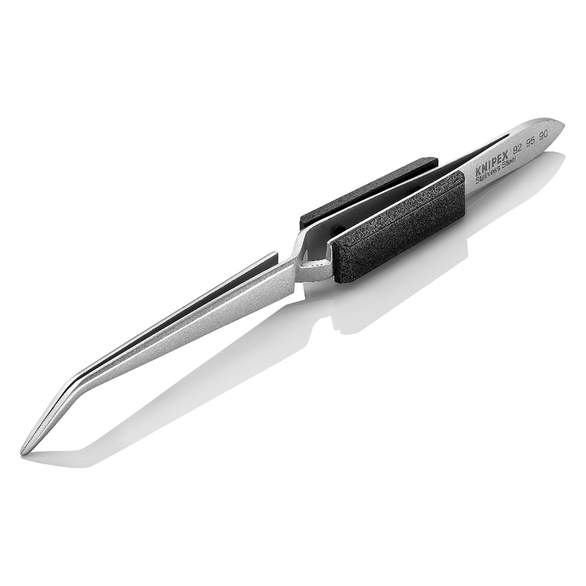Universal cross tweezers self-closing, angled 40°, blunt tips 0.8 mm, 160 mm