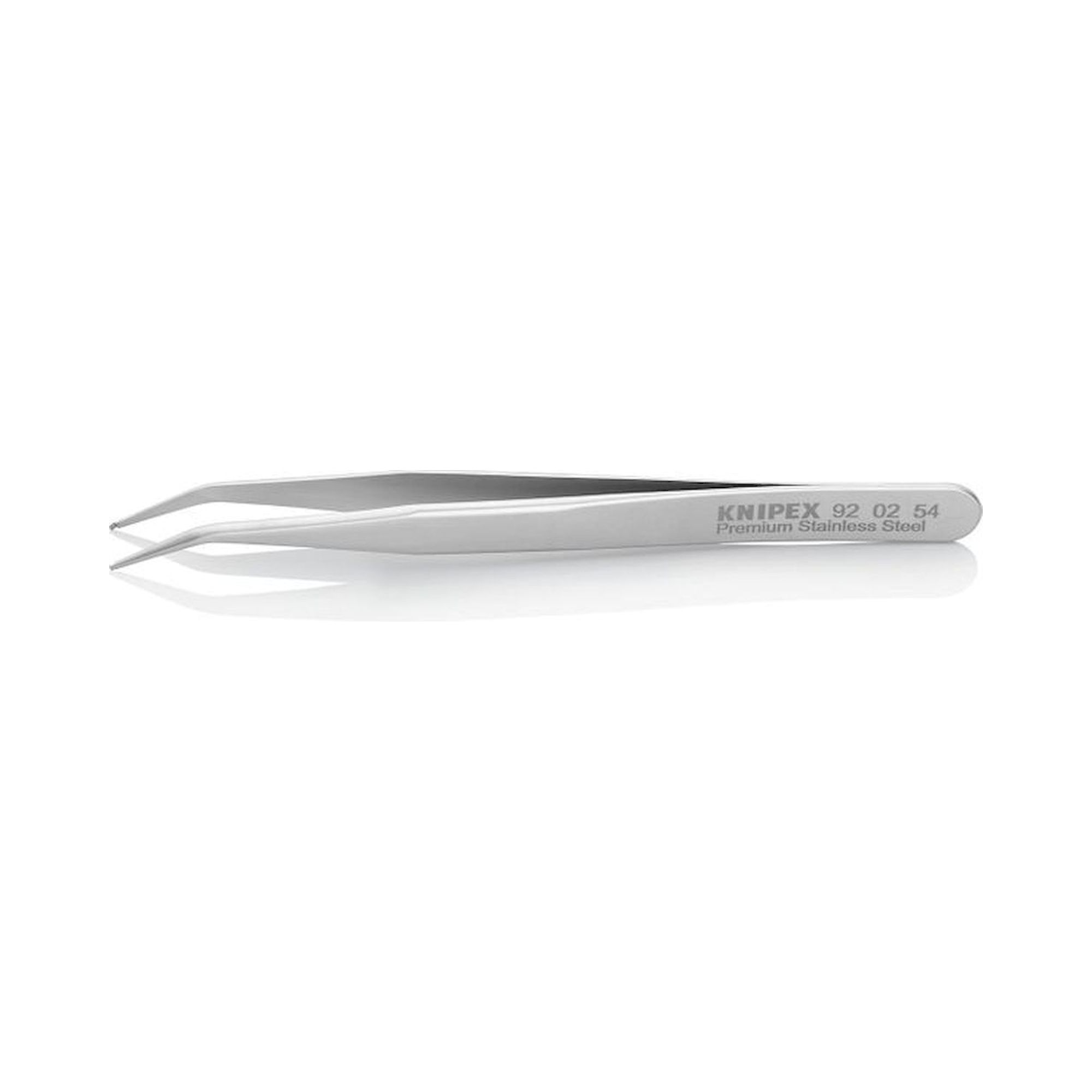 Knipex 92 02 54. SMD-Präzisionspinzette, glatt, Premium Edelstahl, gewinkelt 30°, 120 mm