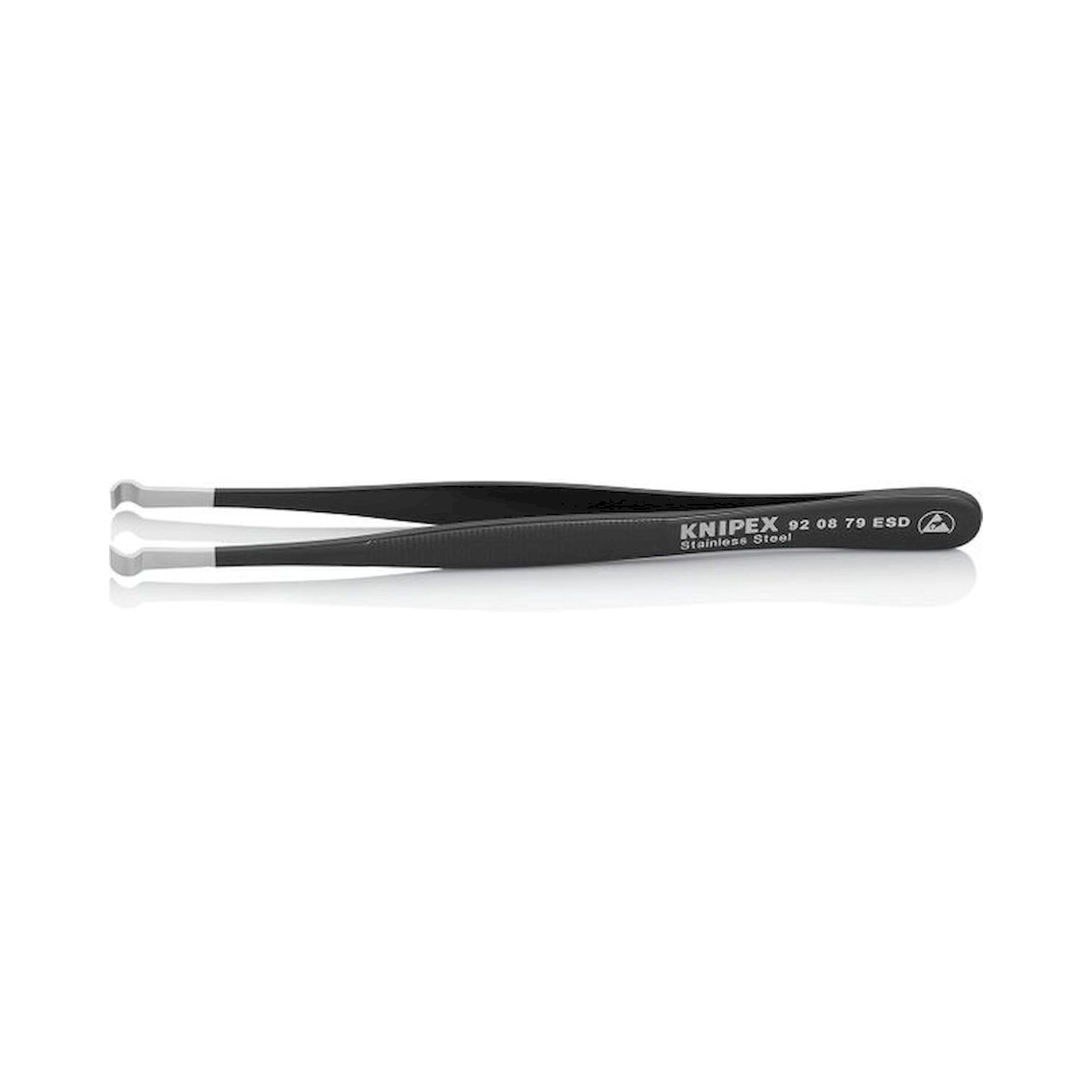 Knipex 92 08 79 ESD. ESD positioning tweezers, serrated, stainless steel, 122 mm