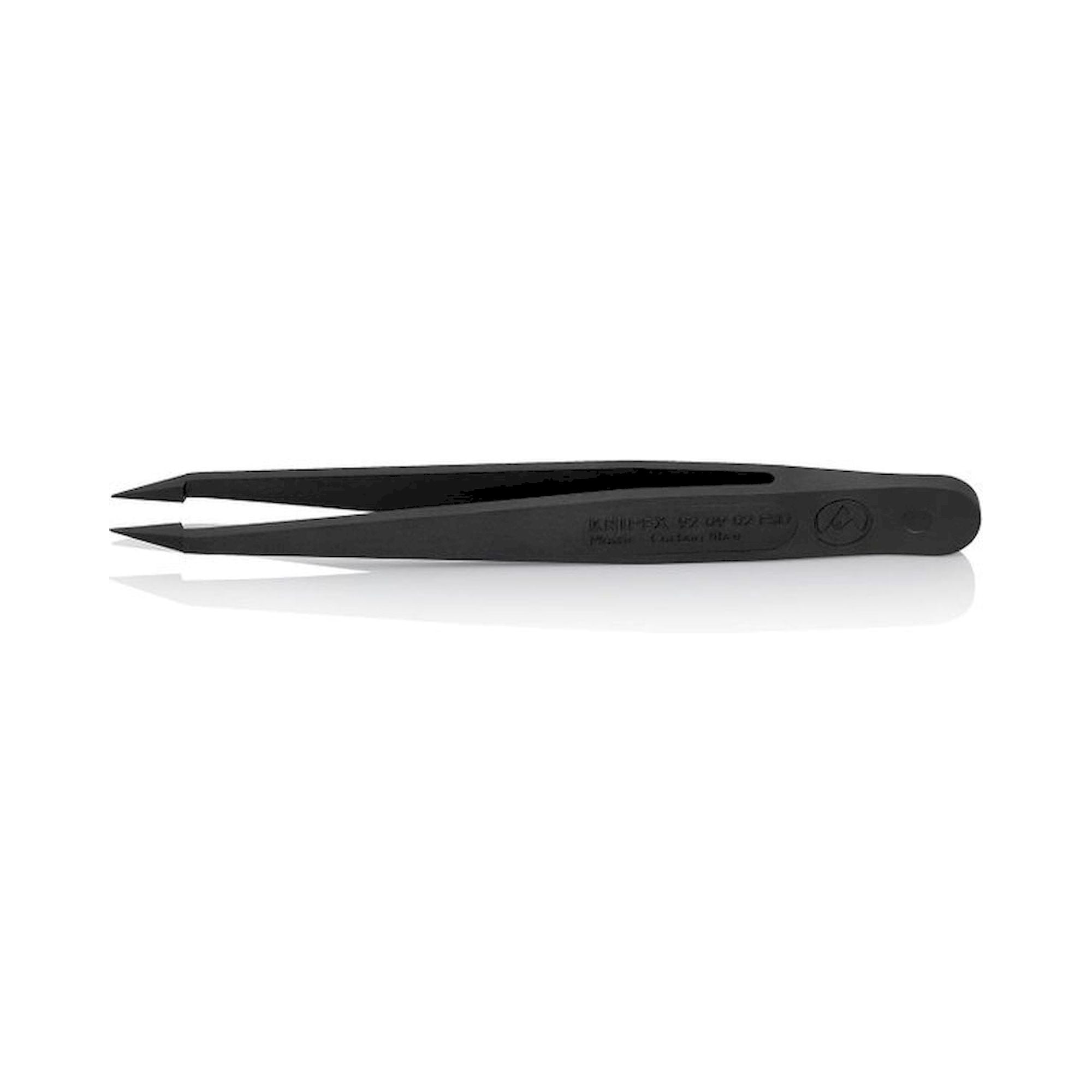 Knipex 92 09 02 ESD. ESD plastic tweezers, smooth, pointed, carbon fiber reinforced plastic, 115 mm