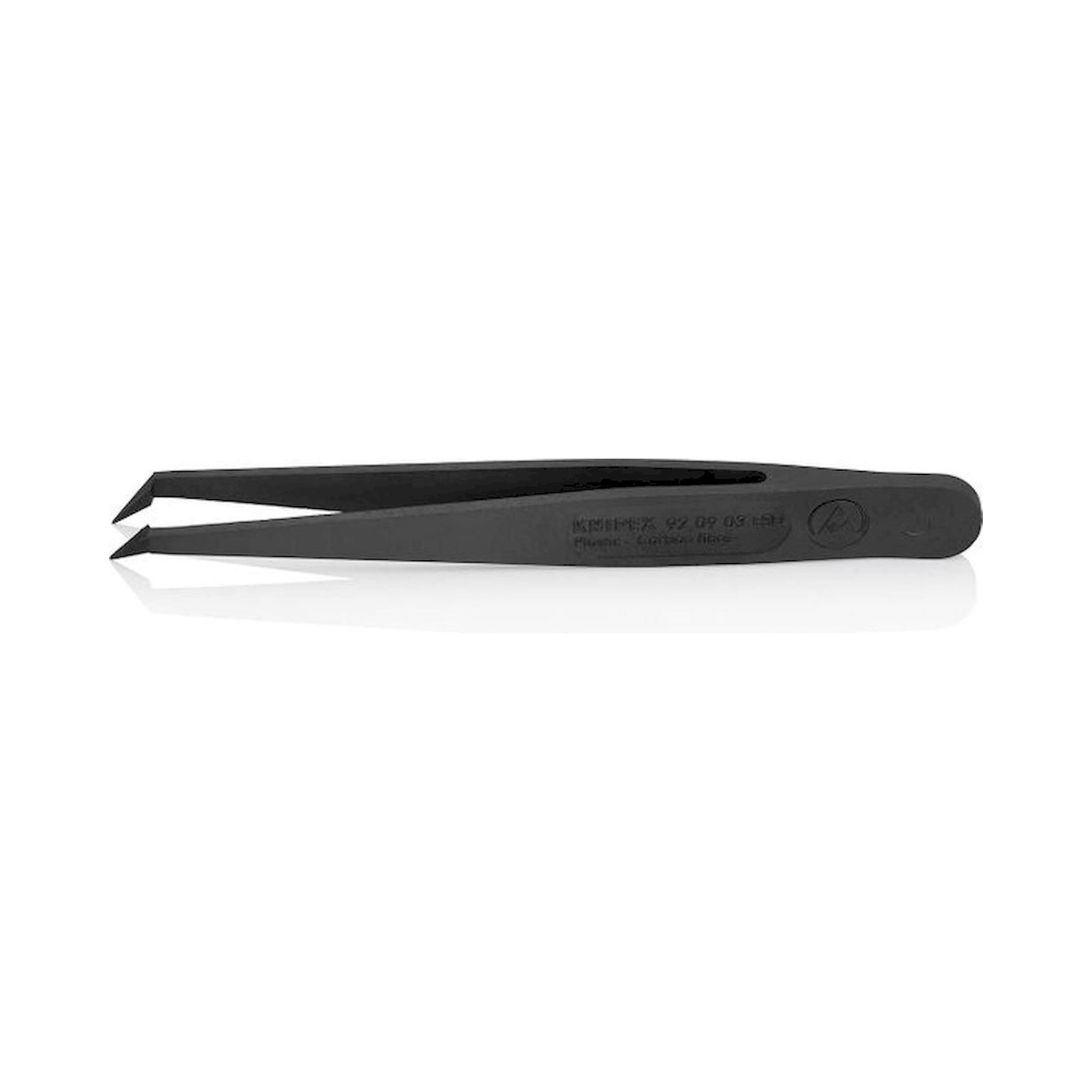 Knipex 92 09 03 ESD. ESD plastic tweezers, smooth, pointed, carbon fiber reinforced plastic, angled 45 °, 110 mm