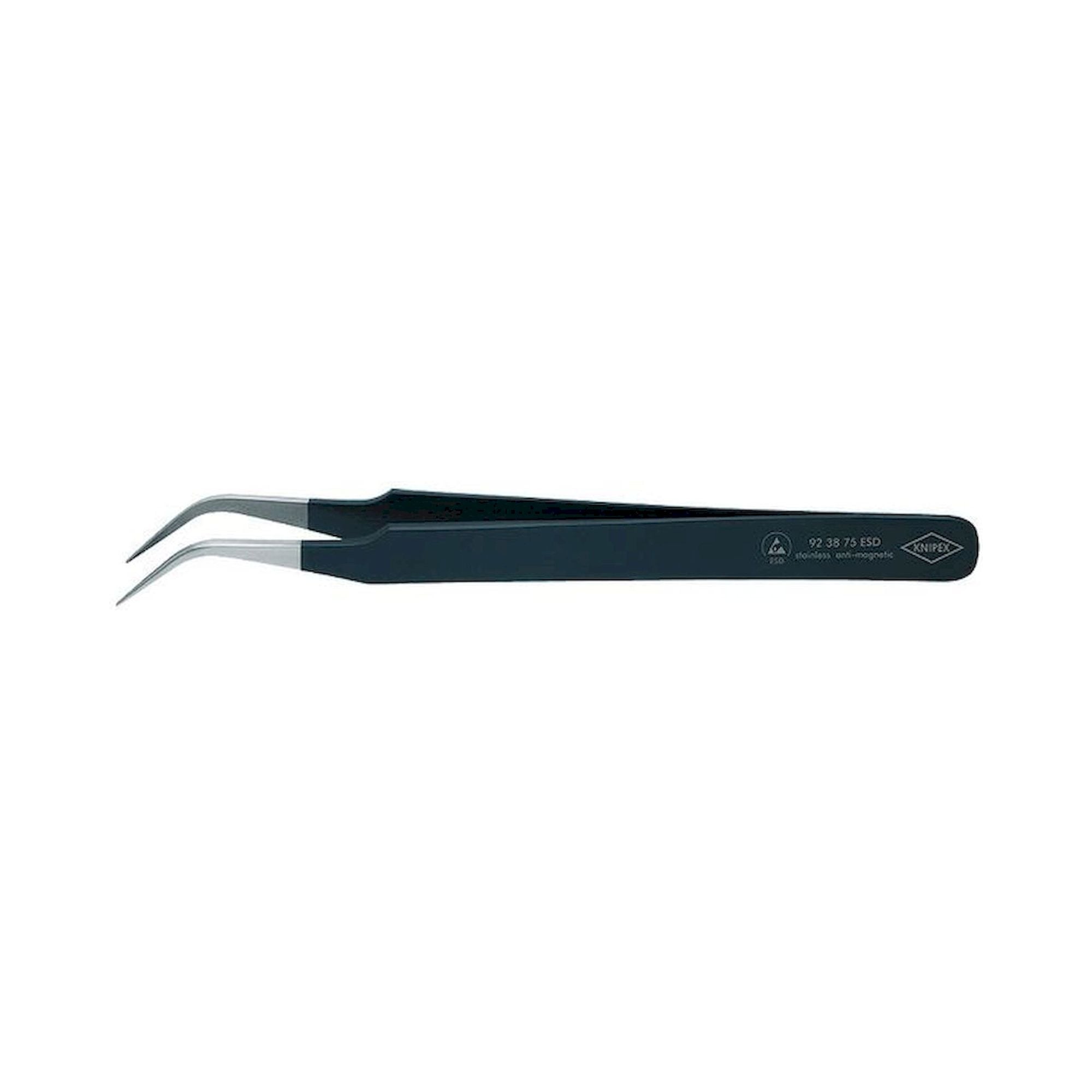 Knipex 92 38 75 ESD. ESD precision tweezers, sickle-shaped, 120 mm