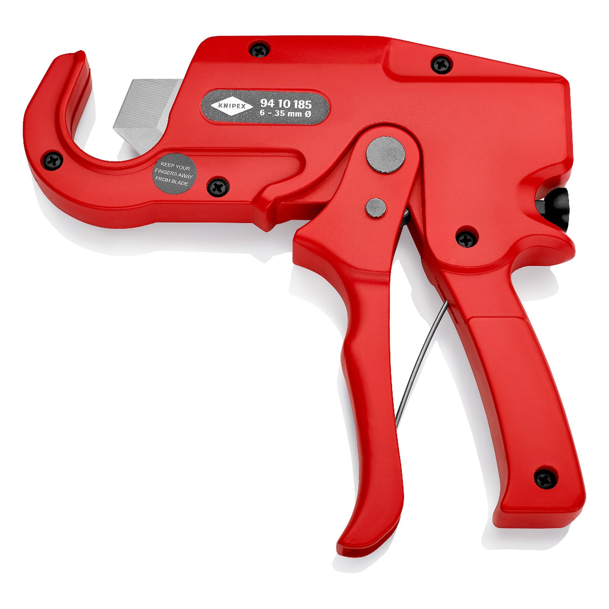 Pipe cutter for plastic conduit pipes 6 - 35 mm dia., burr-free cut, die-cast aluminium, 185 mm