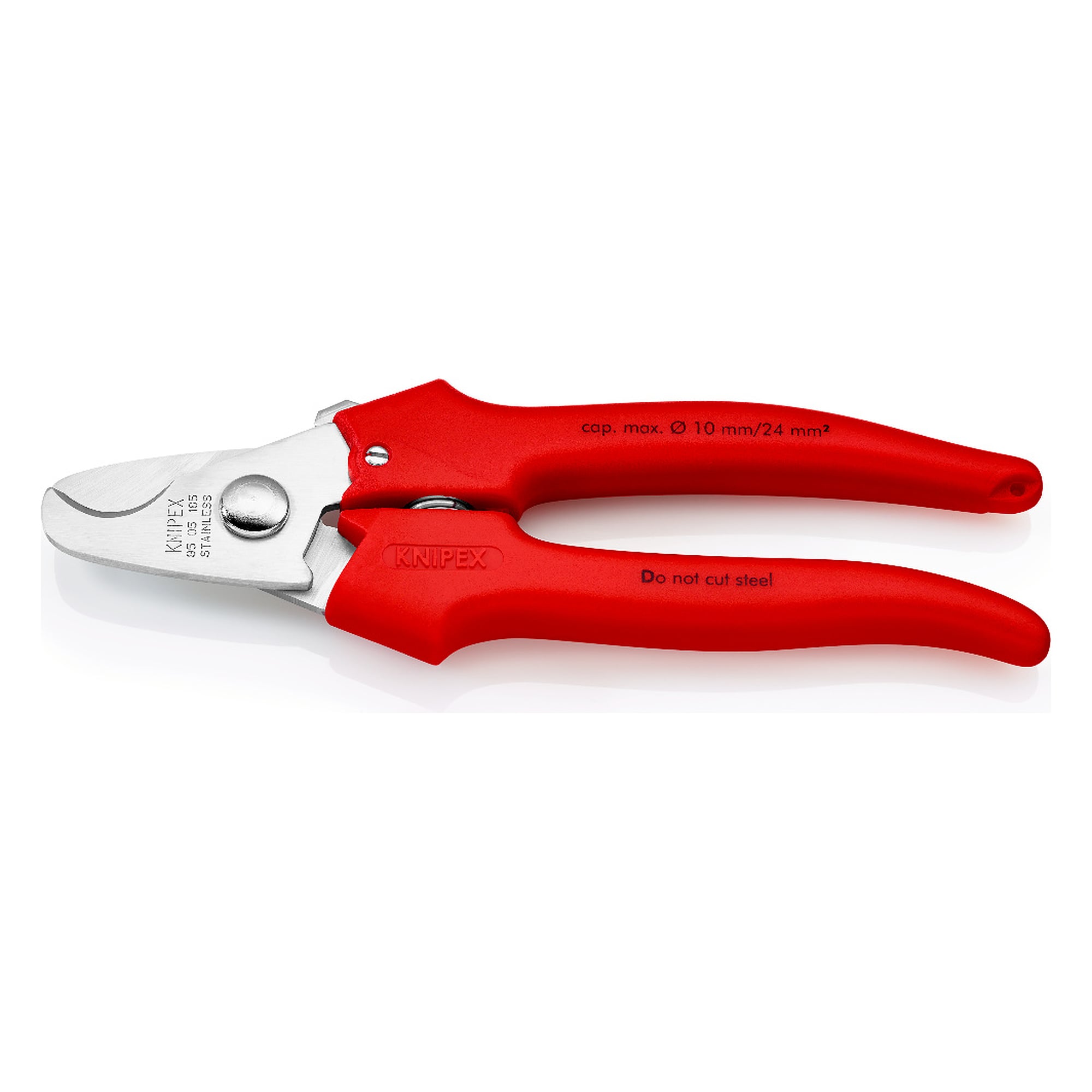 Cable shears for copper and aluminium cables up to Ø 10 mm, opening spring and locking device, 165 mm
