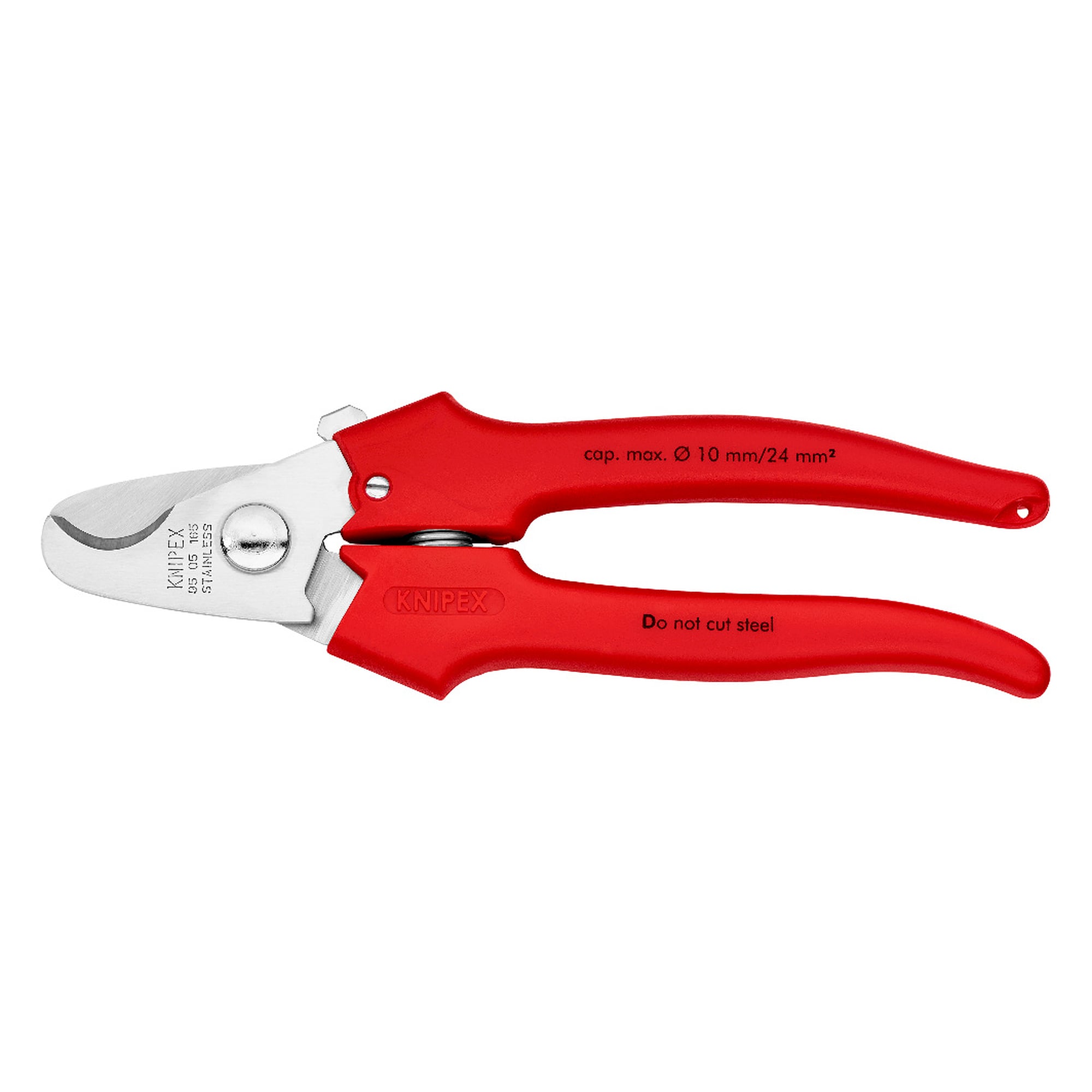 Cable shears for copper and aluminium cables up to Ø 10 mm, opening spring and locking device, 165 mm