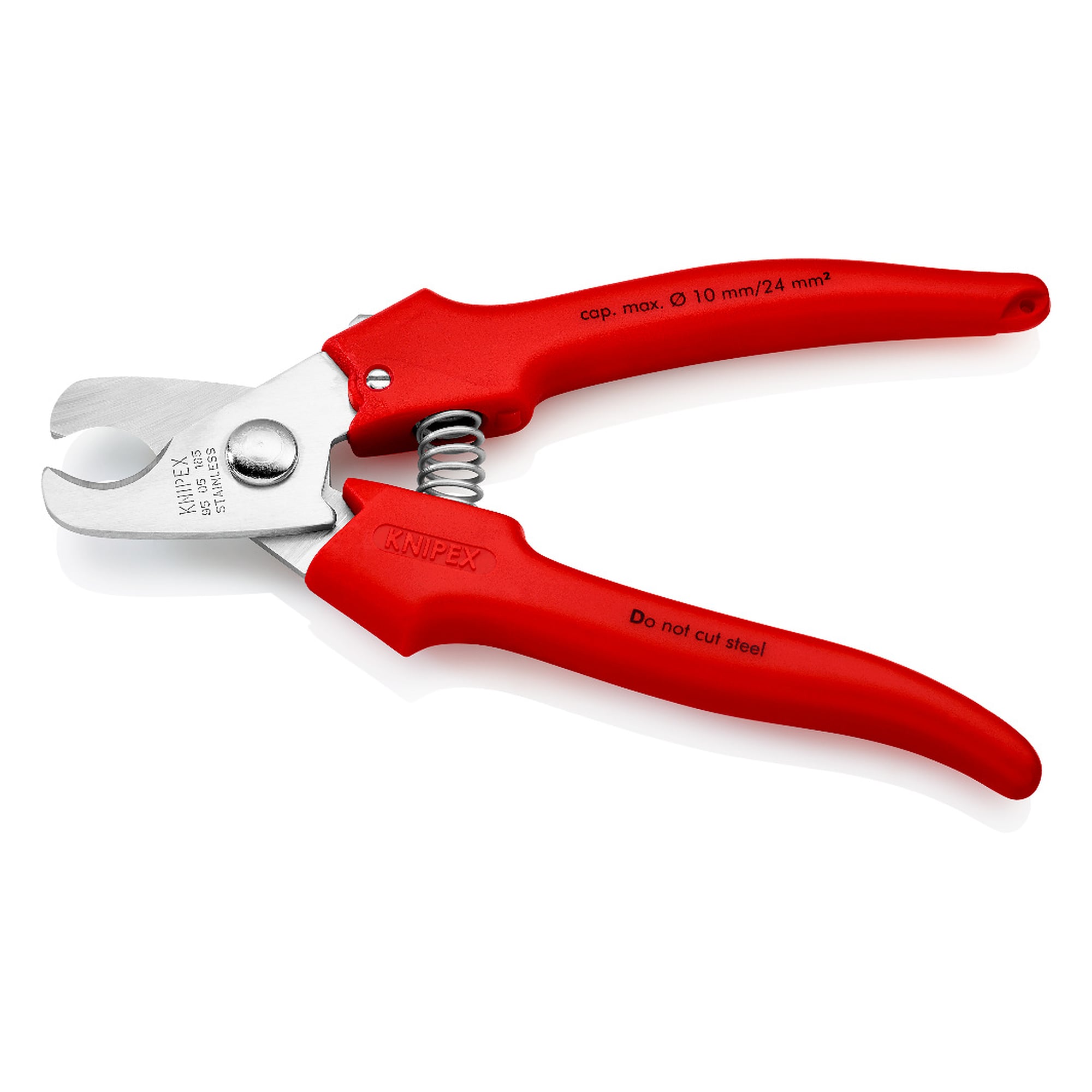Cable shears for copper and aluminium cables up to Ø 10 mm, opening spring and locking device, 165 mm