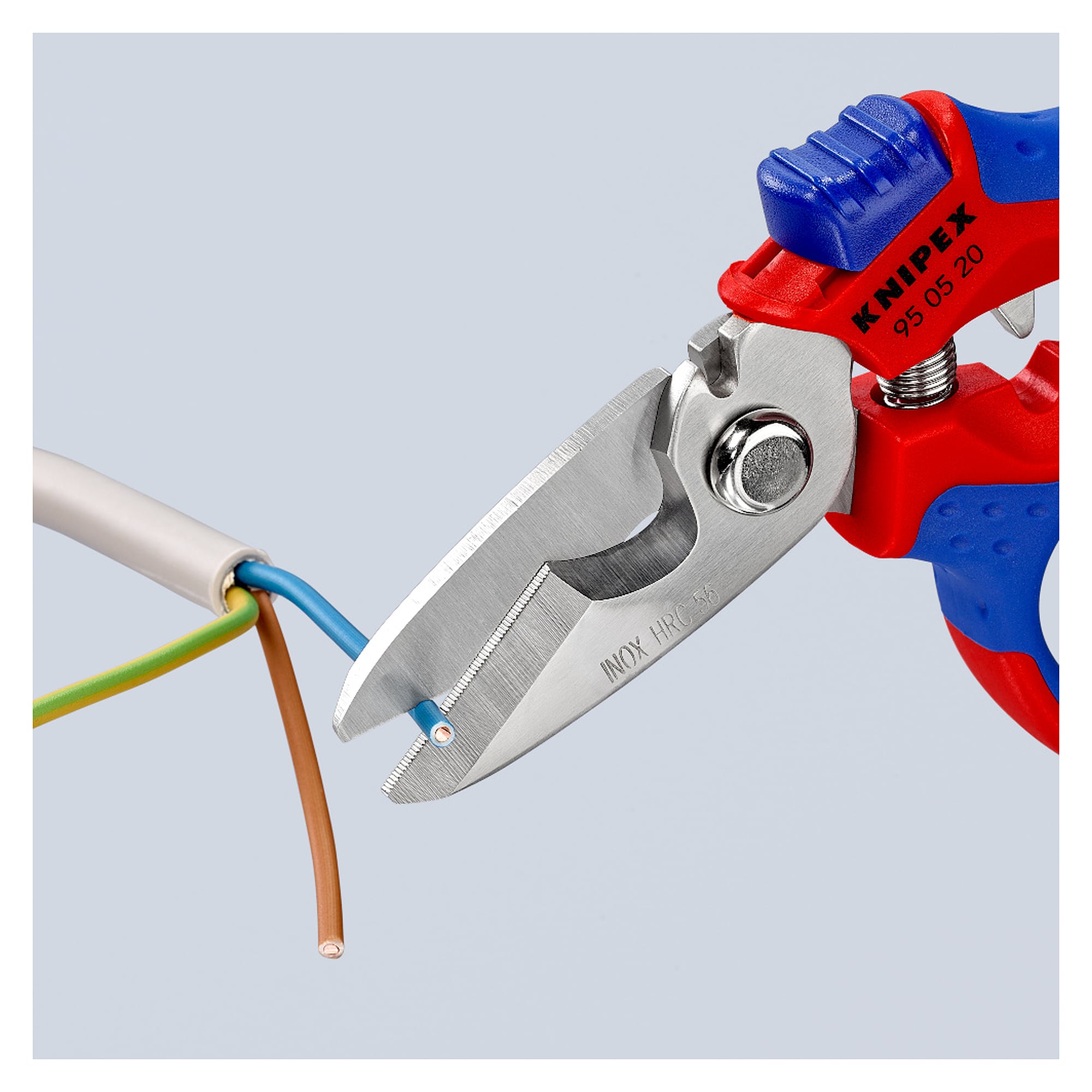 Ciseaux d'électricien coudés avec zones de sertissage 0,5 - 6 mm² et 10 - 25 mm², 180 mm, carte blister