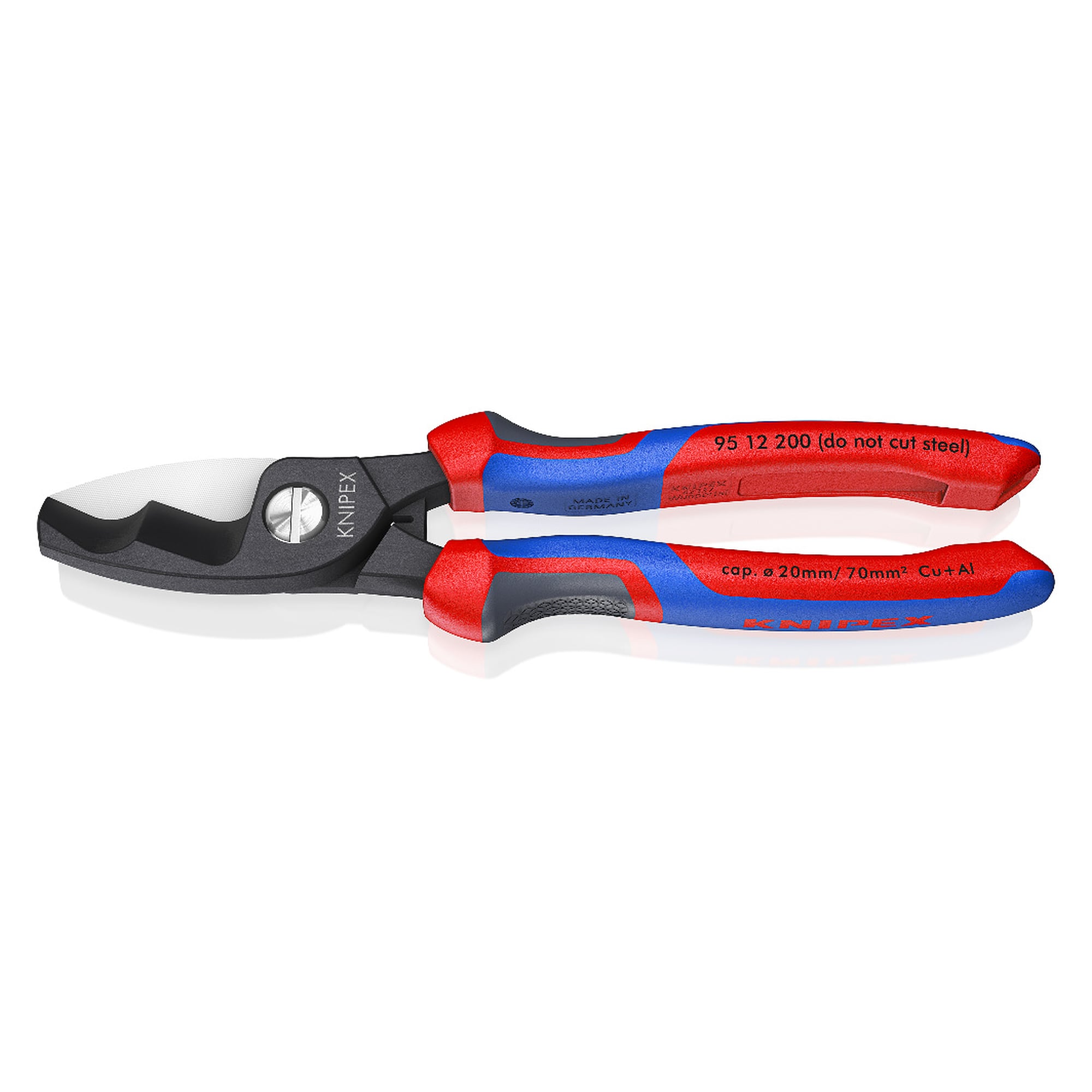Cable shears with twin cutting edge up to 20 mm, comfort handles with KNIPEXtend, 200 mm