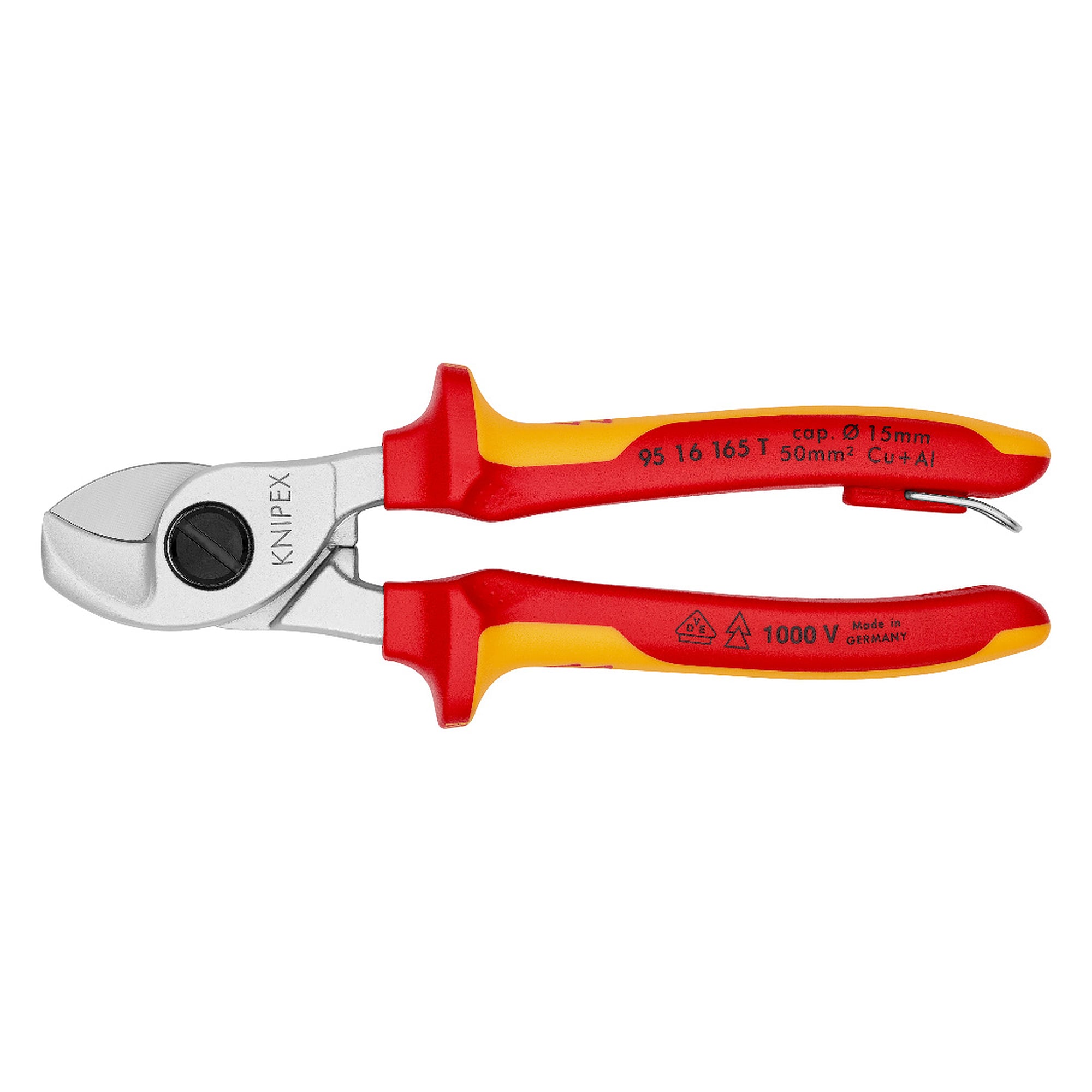 Coupe-câbles testé VDE pour câbles Cu et Al jusqu'à Ø 15 mm avec œillet de fixation, 165 mm