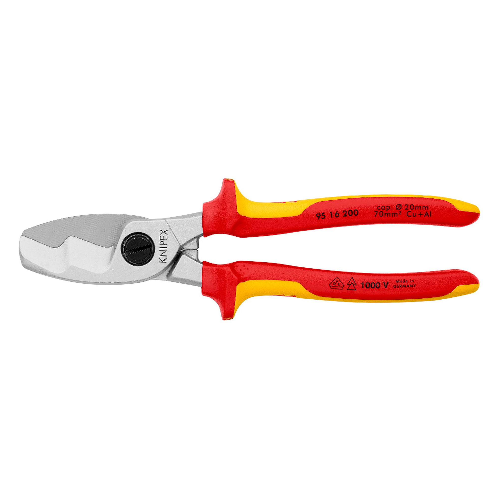 Cable shears with twin cutting edge, VDE 1000 V, copper and aluminium cables up to Ø 20 mm, 200 mm