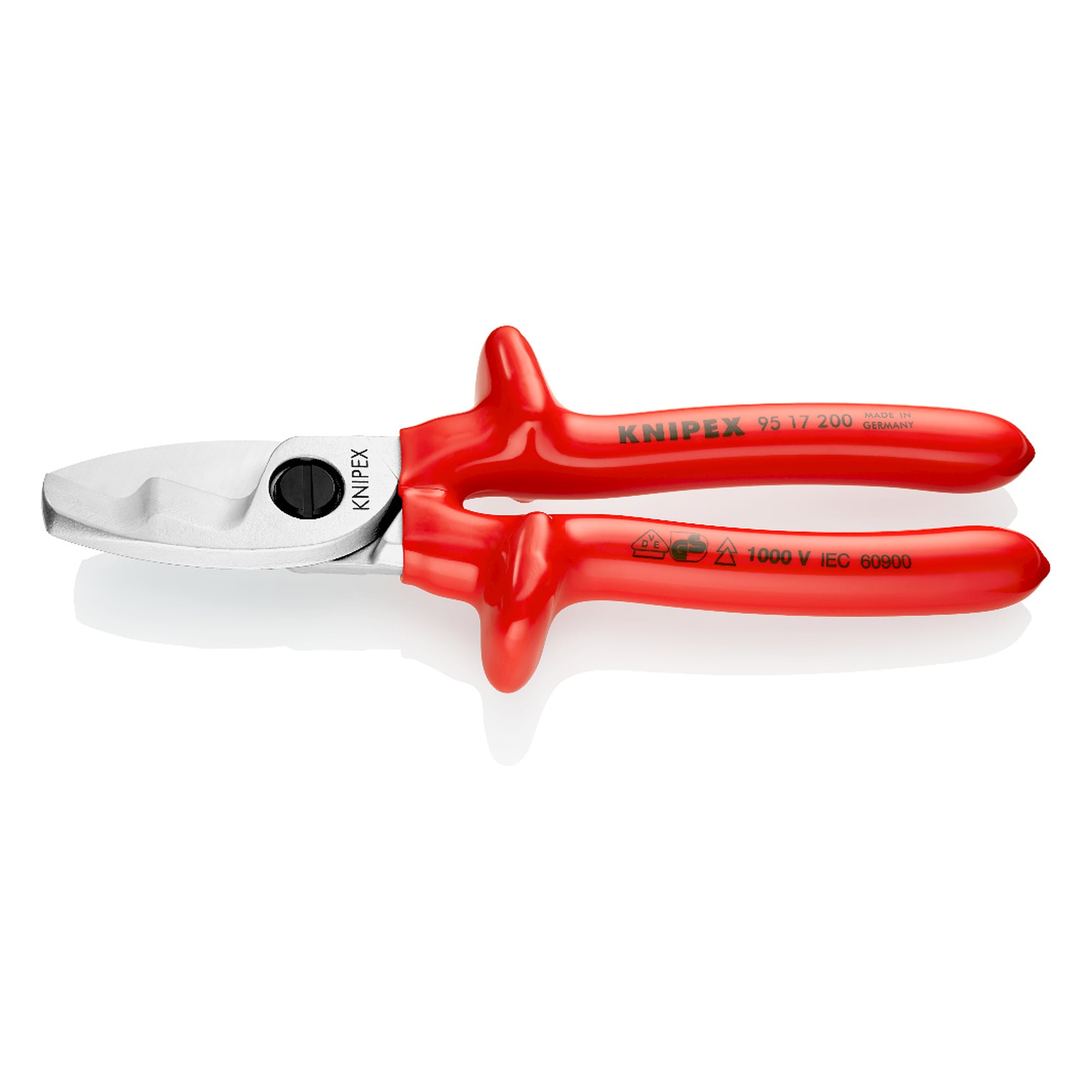 Cable shears with twin cutting edge, dip-insulated VDE 1000 V, cables up to Ø 20 mm, 200 mm