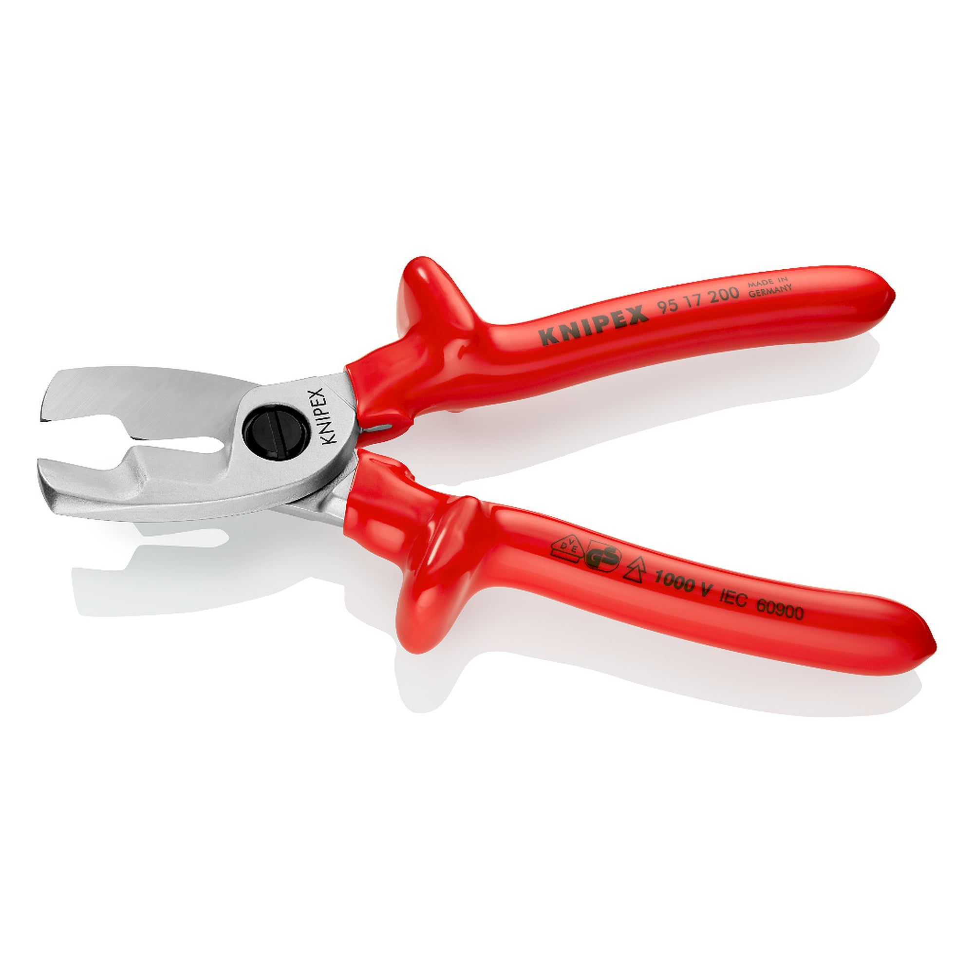Cable shears with twin cutting edge, dip-insulated VDE 1000 V, cables up to Ø 20 mm, 200 mm