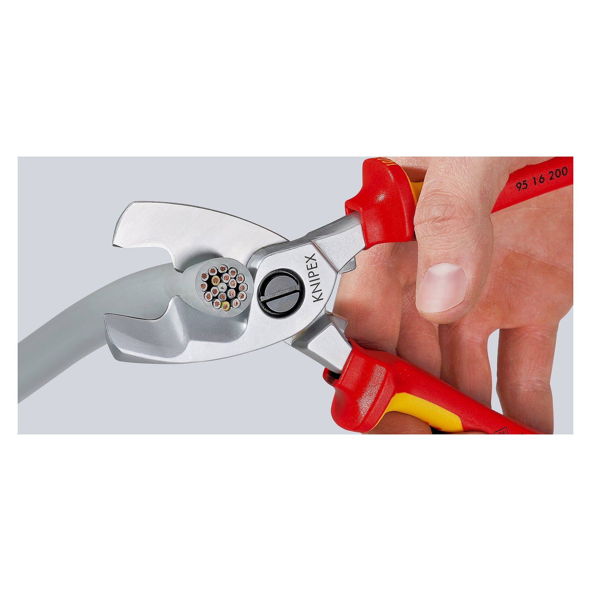 Cable shears with twin cutting edge, dip-insulated VDE 1000 V, cables up to Ø 20 mm, 200 mm
