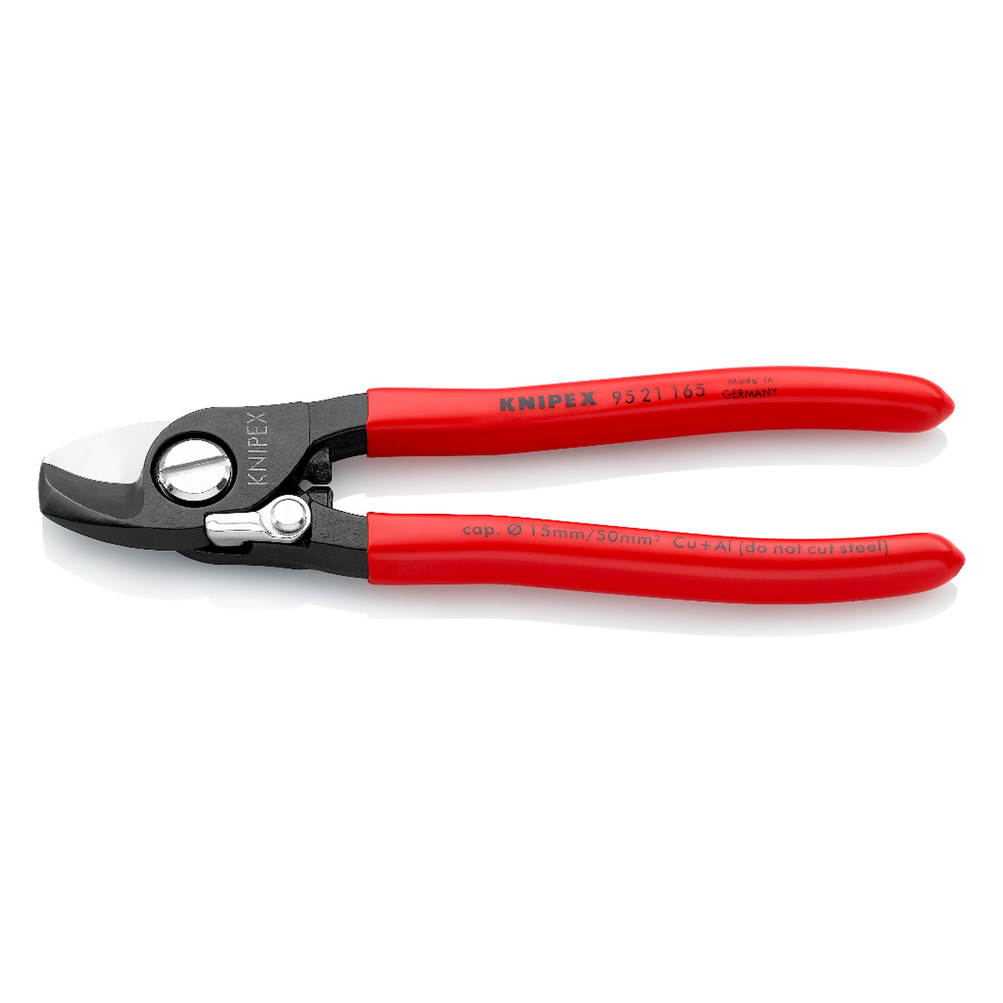Kabelschere mit Öffnungsfeder für Cu- und Al-Kabel bis Ø 15 mm, brüniert, 165 mm