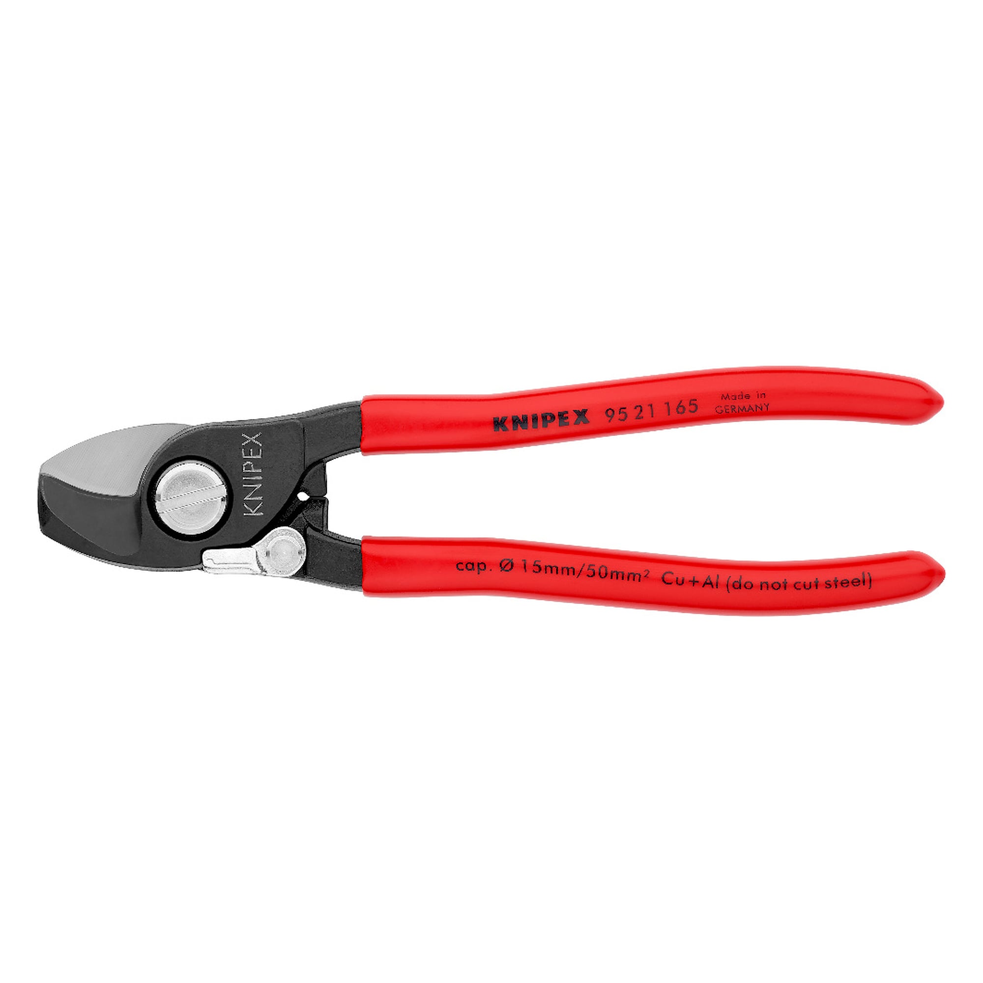 Kabelschere mit Öffnungsfeder für Cu- und Al-Kabel bis Ø 15 mm, brüniert, 165 mm