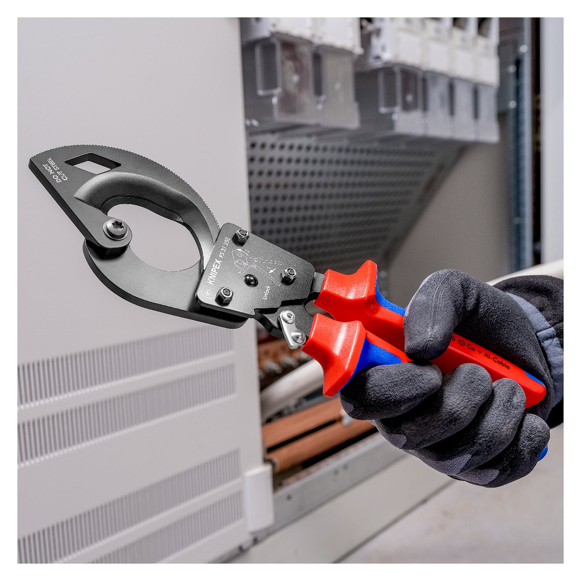 Kabelschneider mit Ratschenprinzip für Cu- und Al-Kabel bis Ø 32 mm, 250 mm