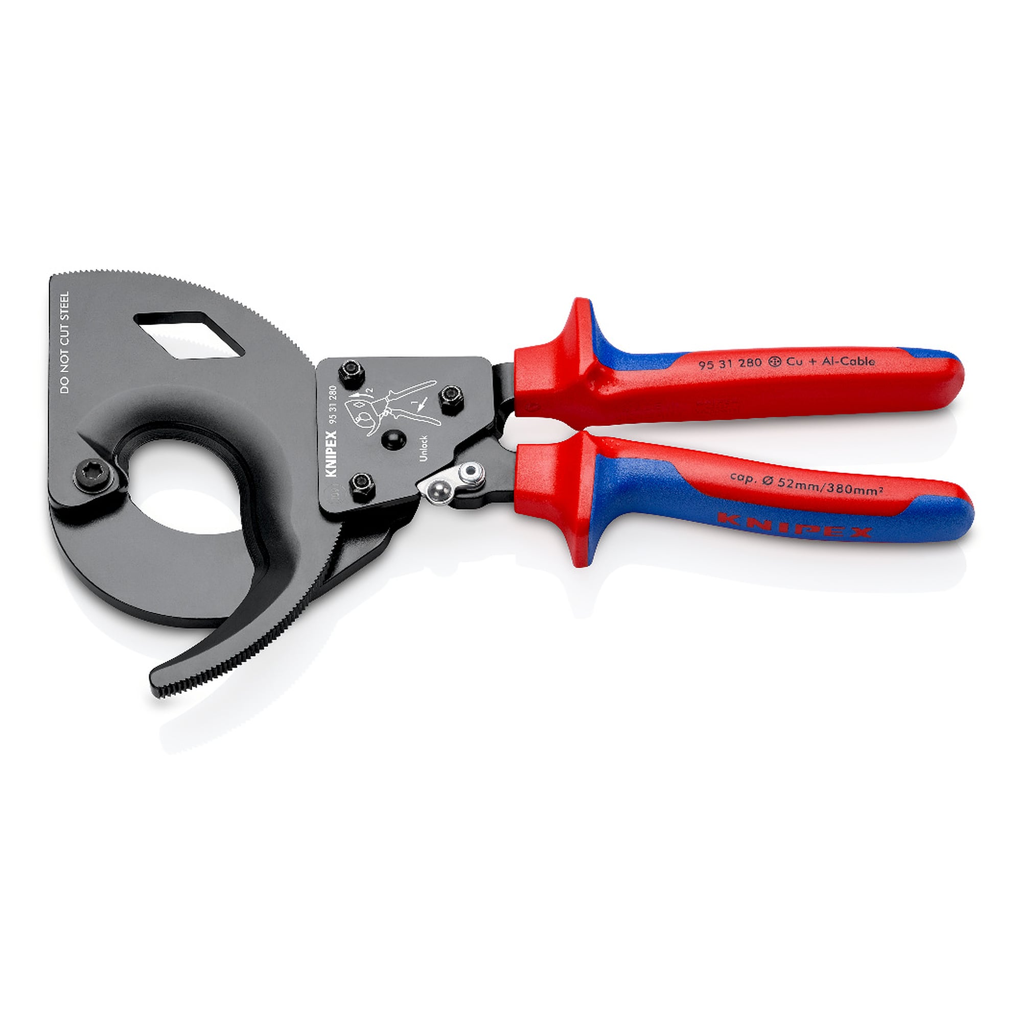 Coupe-câbles à cliquet pour câbles Cu et Al jusqu'à Ø 52 mm, 280 mm