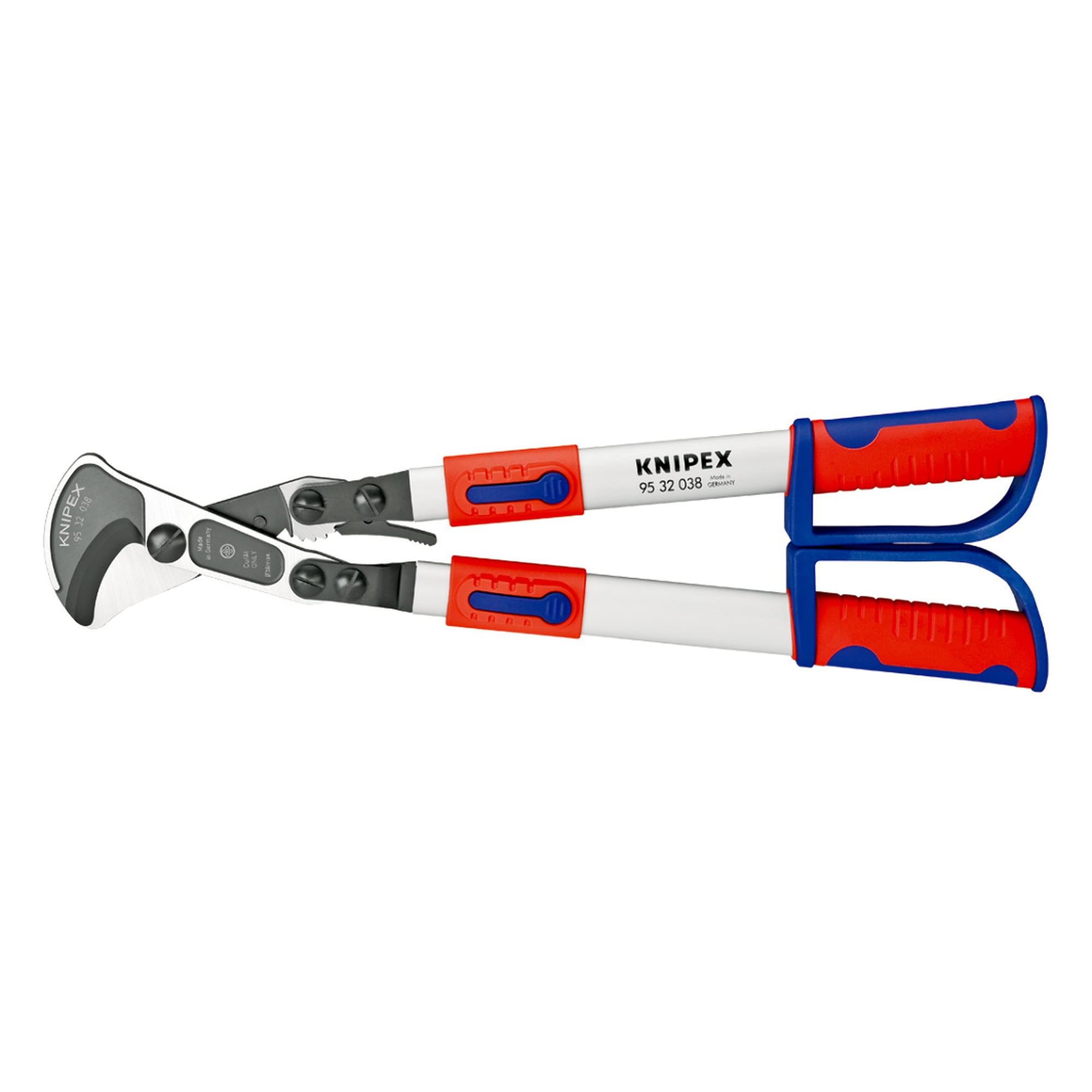 Coupe-câbles à cliquet avec bras télescopiques pour câbles jusqu'à 38 mm de diamètre, 570 mm