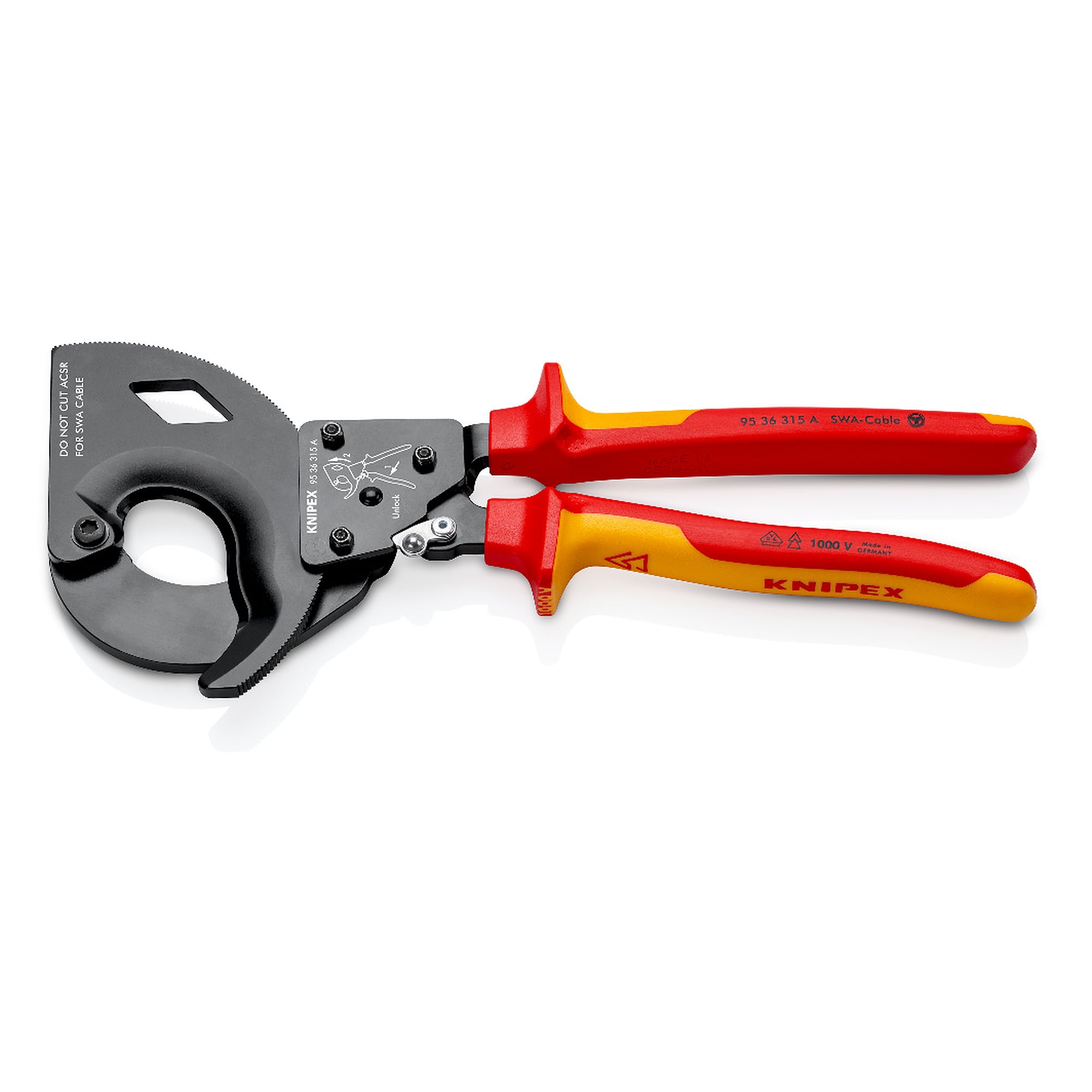 Coupe-câbles pour câbles armés acier SWA jusqu'à 45 mm, isolé VDE 1000 V, 315 mm