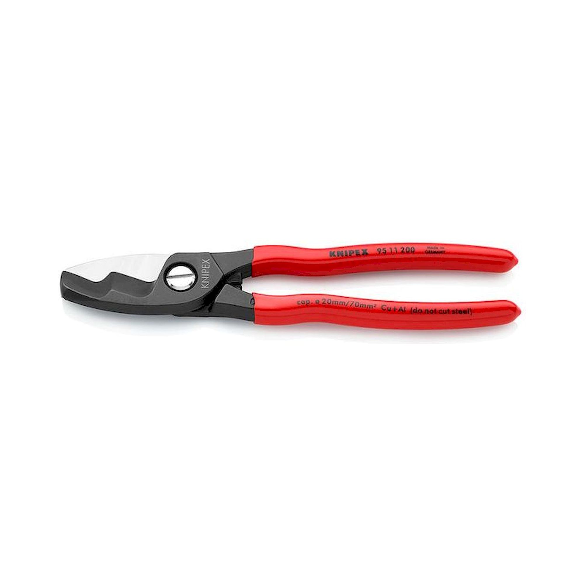 Knipex 95 11 200. Kabelschere mit Doppelschneide, mit Klemmschutz, Griffe, 20 mm/70 mm², 200 mm